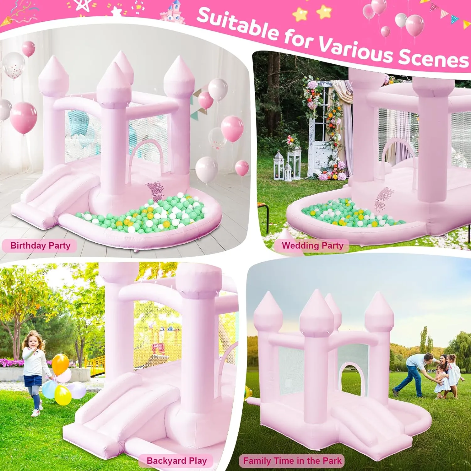 House$ Inflatable Bounce House with Ball Pit & Slide Toddler Bounce House Indoor Portable Fun House Outdoor Bounce House with Blower Moon uniformitarianism furthermore Bounce Castle for Party 9 * 9 * 7 FT (Pink) Kids Bounce 