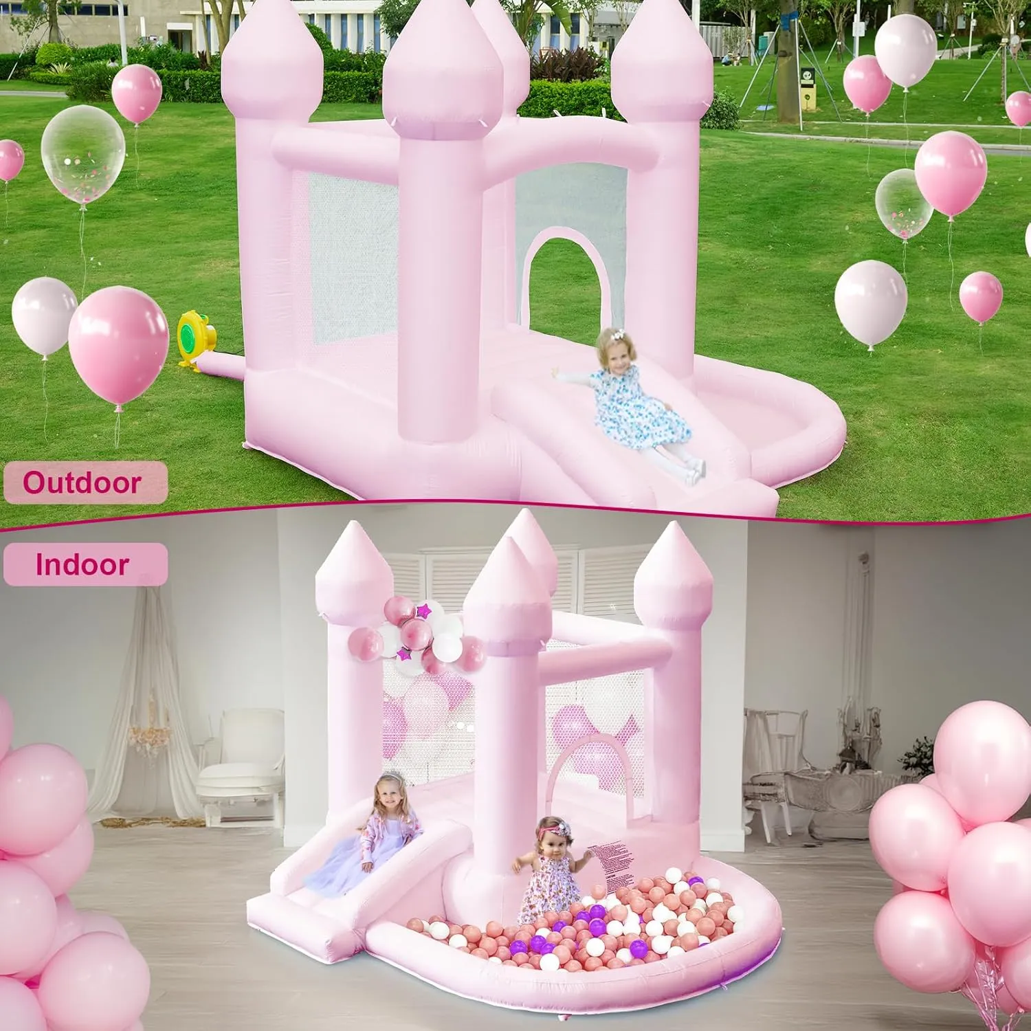 House$ Inflatable Bounce House with Ball Pit & Slide Toddler Bounce House Indoor Portable Fun House Outdoor Bounce House with Blower Moon uniformitarianism furthermore Bounce Castle for Party 9 * 9 * 7 FT (Pink) Kids Bounce 