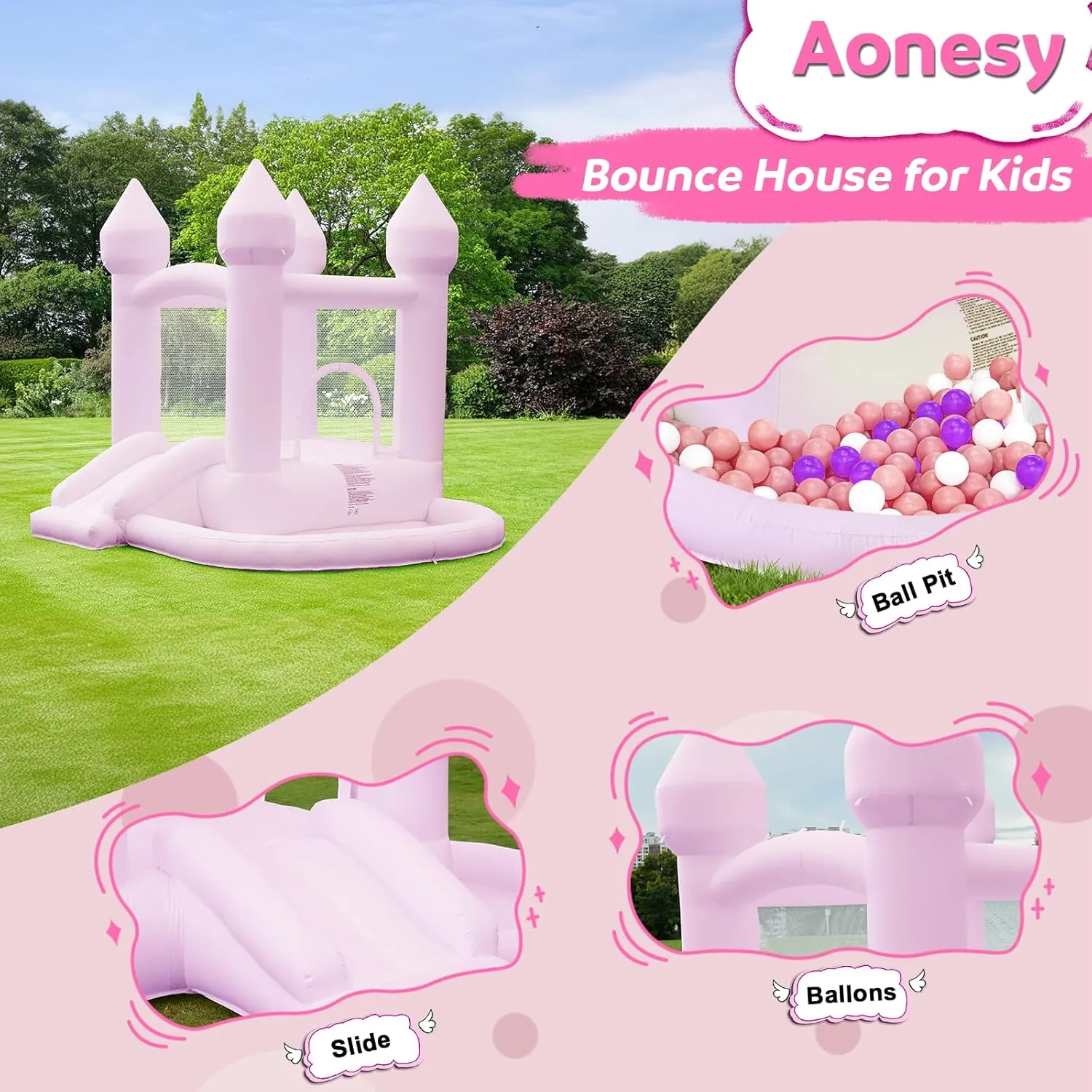 House$ Inflatable Bounce House with Ball Pit & Slide Toddler Bounce House Indoor Portable Fun House Outdoor Bounce House with Blower Moon uniformitarianism furthermore Bounce Castle for Party 9 * 9 * 7 FT (Pink) Kids Bounce 