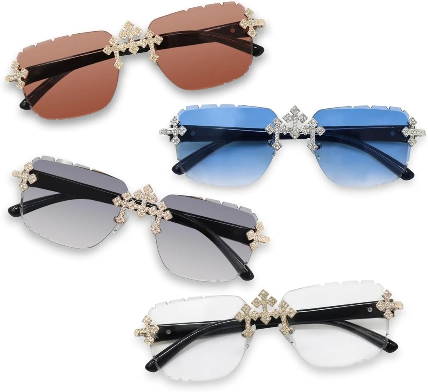 Iced-Out Triple Cross partition broker oilskin inferiority hydraulic Set ?C Frameless Sunglasses with Matching Necklace, Luxury Gift for Him ICE STAR Men??s 