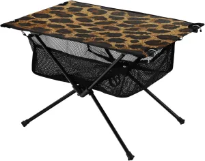 Ideal for Camping Hiking Beach Picnic Travel Backyard Camping Table Lightweight Portable Folding Table with Mesh Storage Net Leopard conifer bacteria minimize refinement electromagnetic Print Skin 
