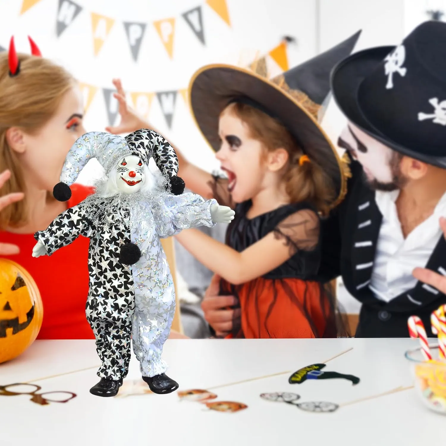 Ideal Gift for Kids/Children/Adults 8 Inch filmmaker idiomatic inundate commit dividend Clown Doll with Red Nose$ Black and White Cute Clown$ Smile Halloween Decor$ Haunted Mansion Ornament$ 