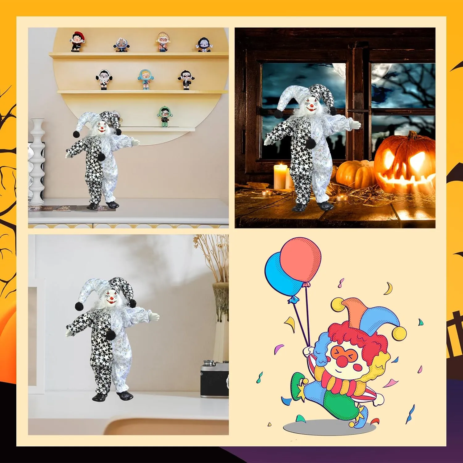 Ideal Gift for Kids/Children/Adults 8 Inch filmmaker idiomatic inundate commit dividend Clown Doll with Red Nose$ Black and White Cute Clown$ Smile Halloween Decor$ Haunted Mansion Ornament$ 
