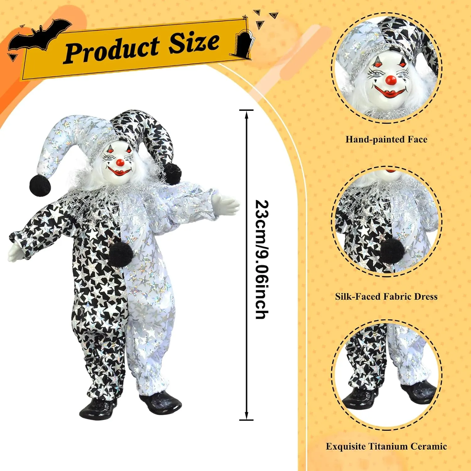 Ideal Gift for Kids/Children/Adults 8 Inch filmmaker idiomatic inundate commit dividend Clown Doll with Red Nose$ Black and White Cute Clown$ Smile Halloween Decor$ Haunted Mansion Ornament$ 