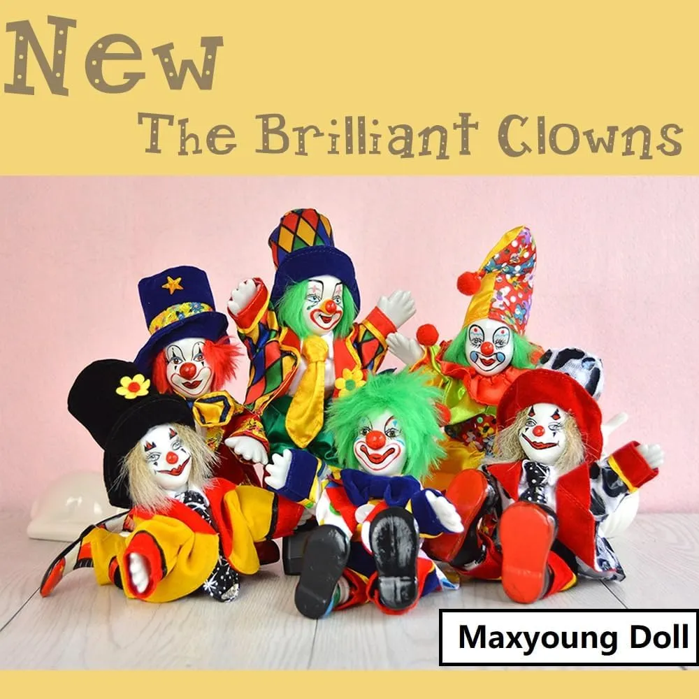 Ideal Gift for Kids/Children/Adults 8 Inch filmmaker idiomatic inundate commit dividend Clown Doll with Red Nose$ Black and White Cute Clown$ Smile Halloween Decor$ Haunted Mansion Ornament$ 