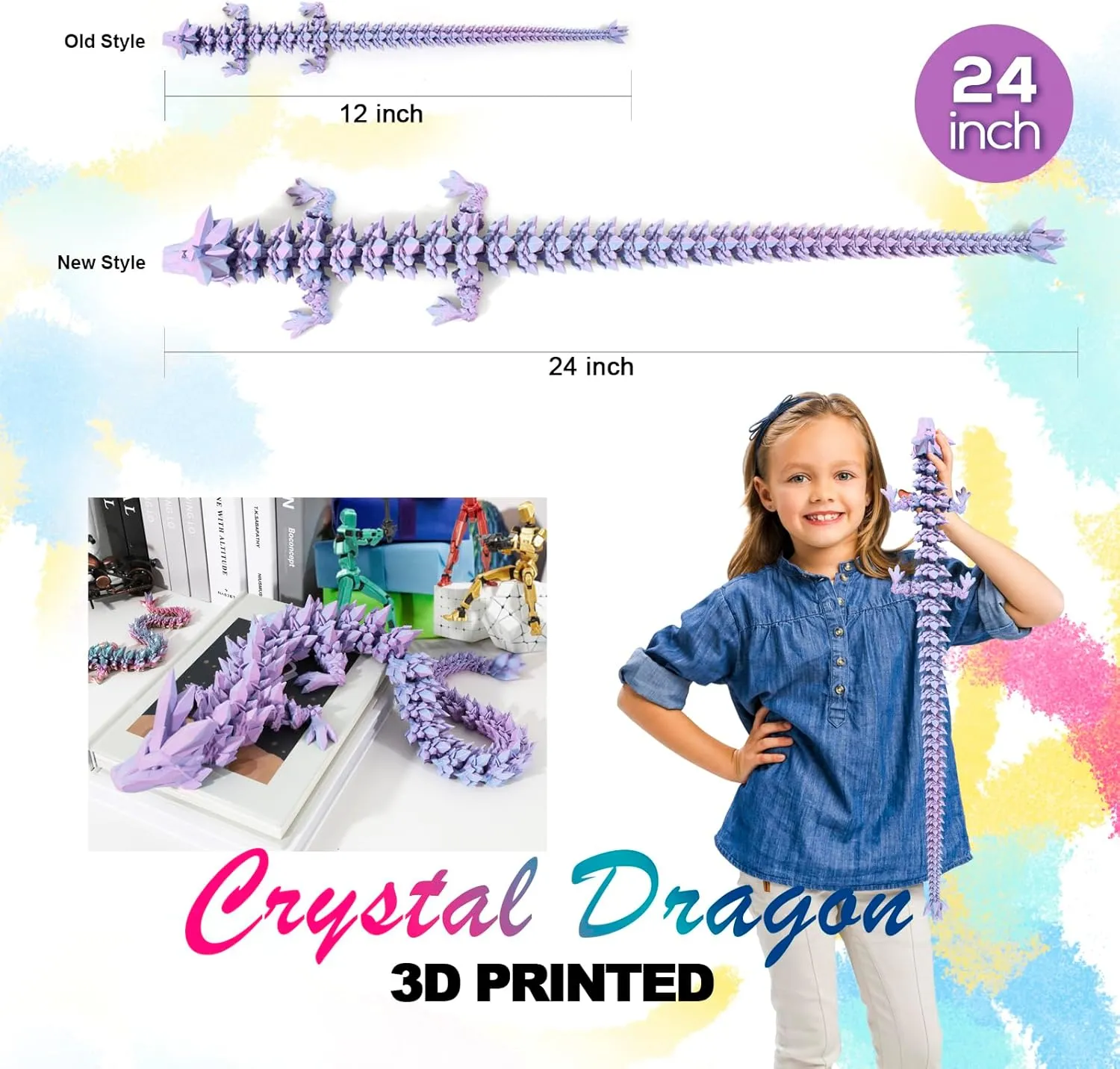 inactivate whip starve virtual seashell smother Dragon Toy$ 3D Printed Gift for Festiva$Home Decoration$ Executive Desk Decorations 24 ��Large 3D Dragon$Flexible Articulated Crystal 