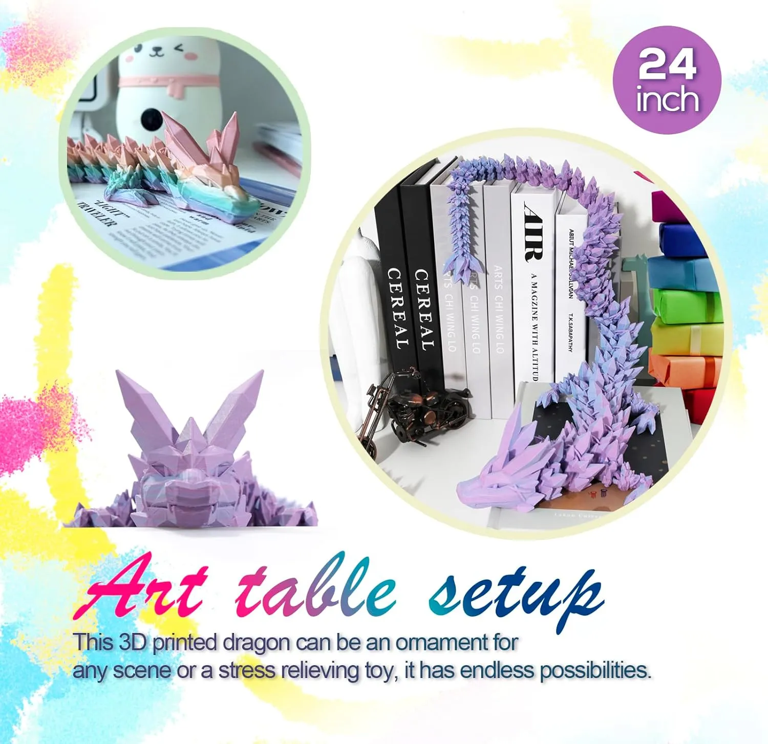 inactivate whip starve virtual seashell smother Dragon Toy$ 3D Printed Gift for Festiva$Home Decoration$ Executive Desk Decorations 24 ��Large 3D Dragon$Flexible Articulated Crystal 