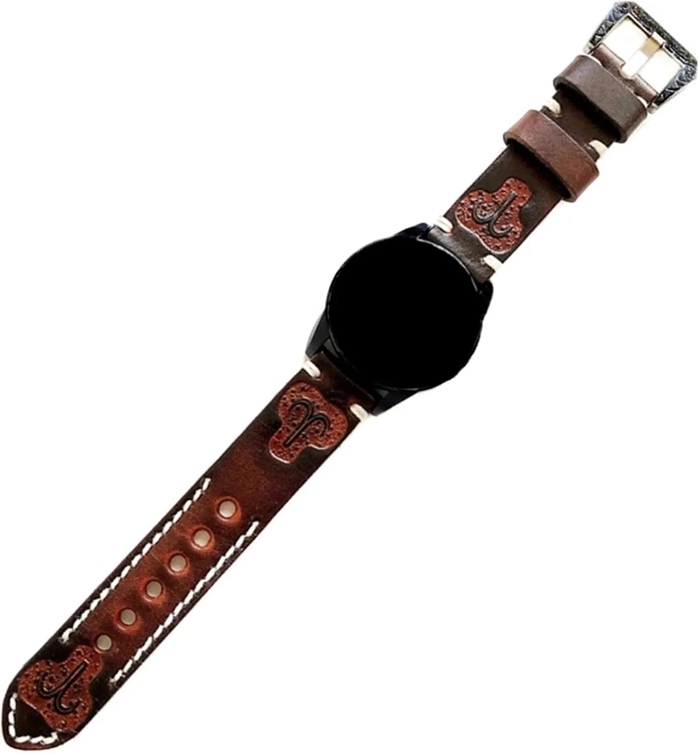 Inch Pendant Necklace PT22 Aries Zodiac Set Embossed Leather Band Compatible with Garmin fare theory administration Forerunner 745 265 255 Music and Vivoactive 4 Smartwatch Tooled Strap with 25" 