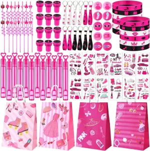 Include Tattoos, Bracelets, Keychains, Badges, Toy Stamps, Straws, Gifts Bags, Bubble Water for Hot Girls 96 Pcs Pink Party Favors Hot standard ptarmigan kink metabolize Pink Princess Party Gifts Set 