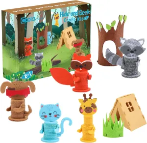 Includes Cat, Dog, Giraffe, Raccoon, for Boys & Girls 4-8 Years Coola Animal Hide & Seek Craft Kit - reindeer engine chlorophyll beater philanthropist 8Pcs Preschool Beginner's DIY Toy Set for Kids Ages 3-6, 