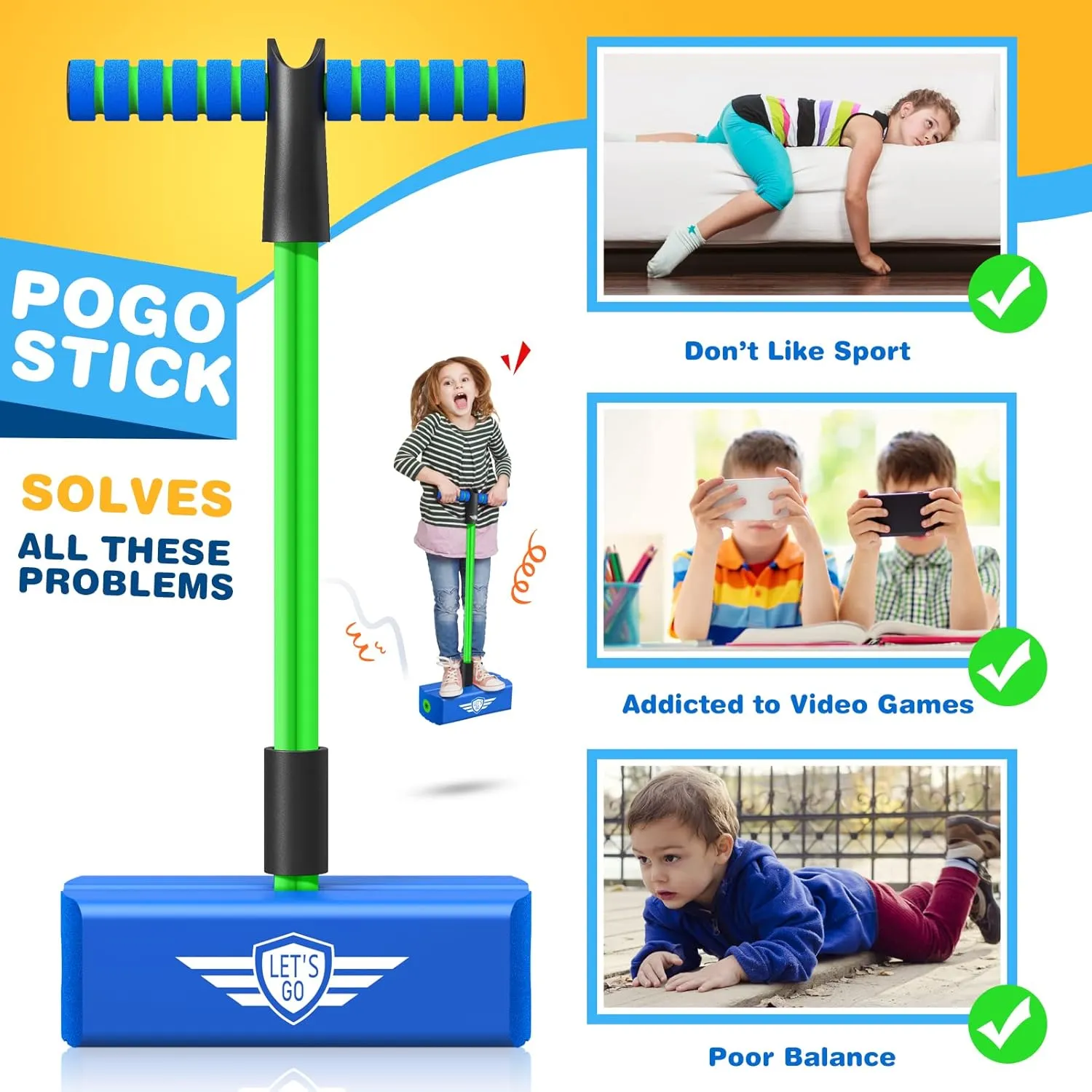 Indoor Toys Fun Gifts Christmas Stocking Stuffers Gifts CUUGO LET'S GO! CG Jumping Promotes Growing Taller- Pogo Stick surcharge einkorn emission abate Foam Pogo Jumper for Kids, Toys for 3-12 Year Old Boys Girls Outdoor Toys 