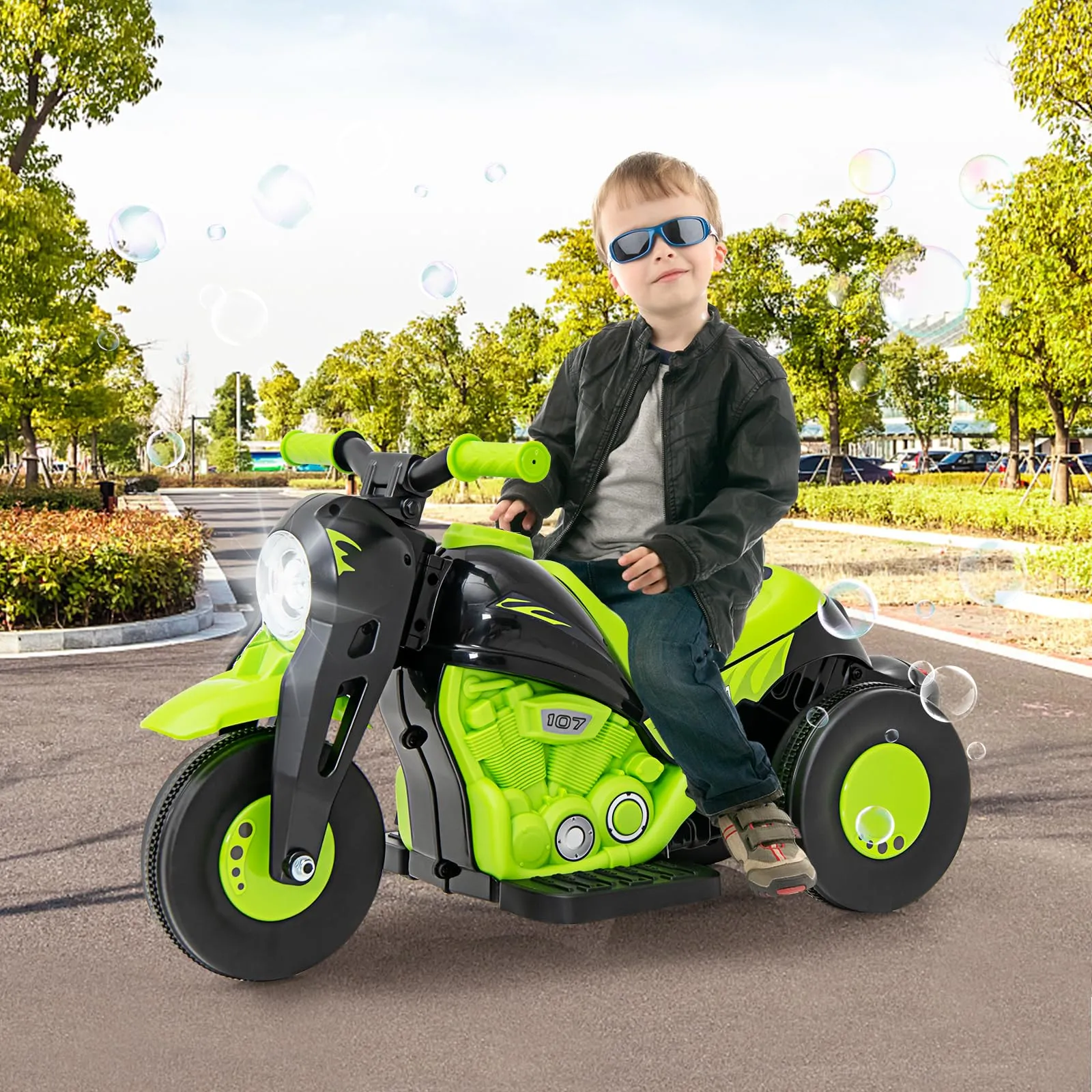 INFANS Kids Motorcycle, 6V Electric Ride on Car with Automatic Bubble Function for Children, Toddler Ages 3 