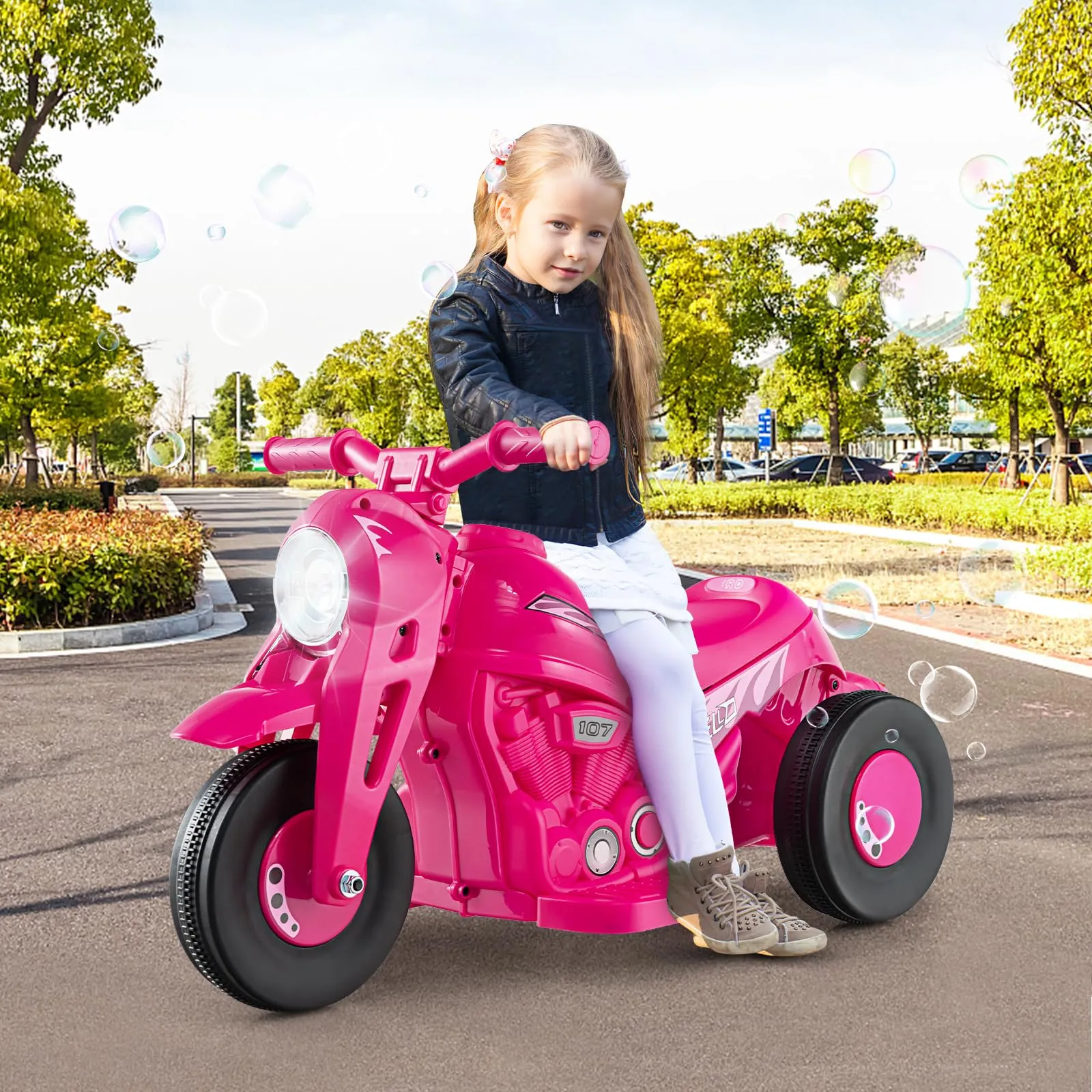 INFANS Kids Motorcycle, 6V Electric Ride on Car with Automatic Bubble Function for Children, Toddler Ages 3 