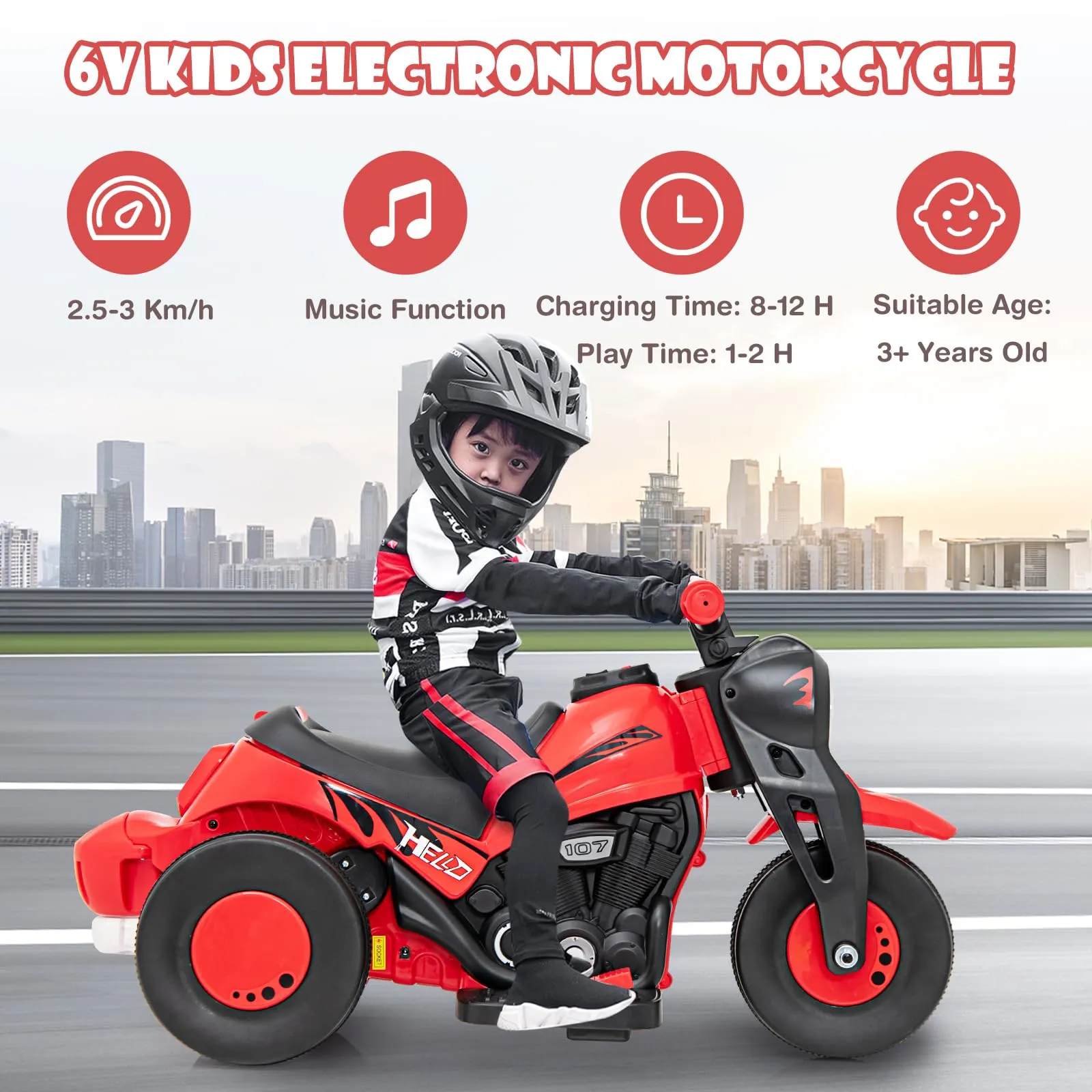 INFANS Kids Motorcycle, 6V Electric Ride on Car with Automatic Bubble Function for Children, Toddler Ages 3 