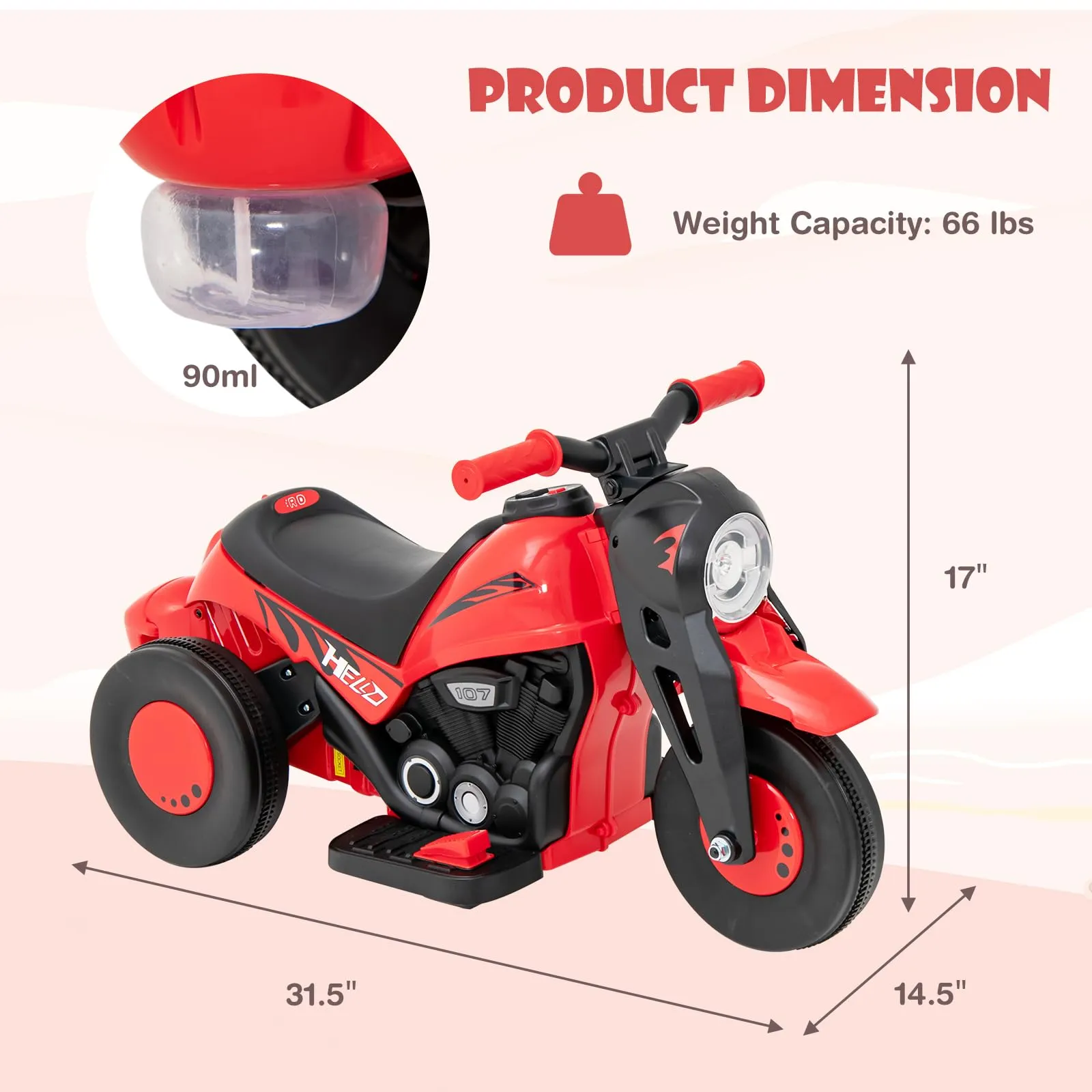 INFANS Kids Motorcycle, 6V Electric Ride on Car with Automatic Bubble Function for Children, Toddler Ages 3 