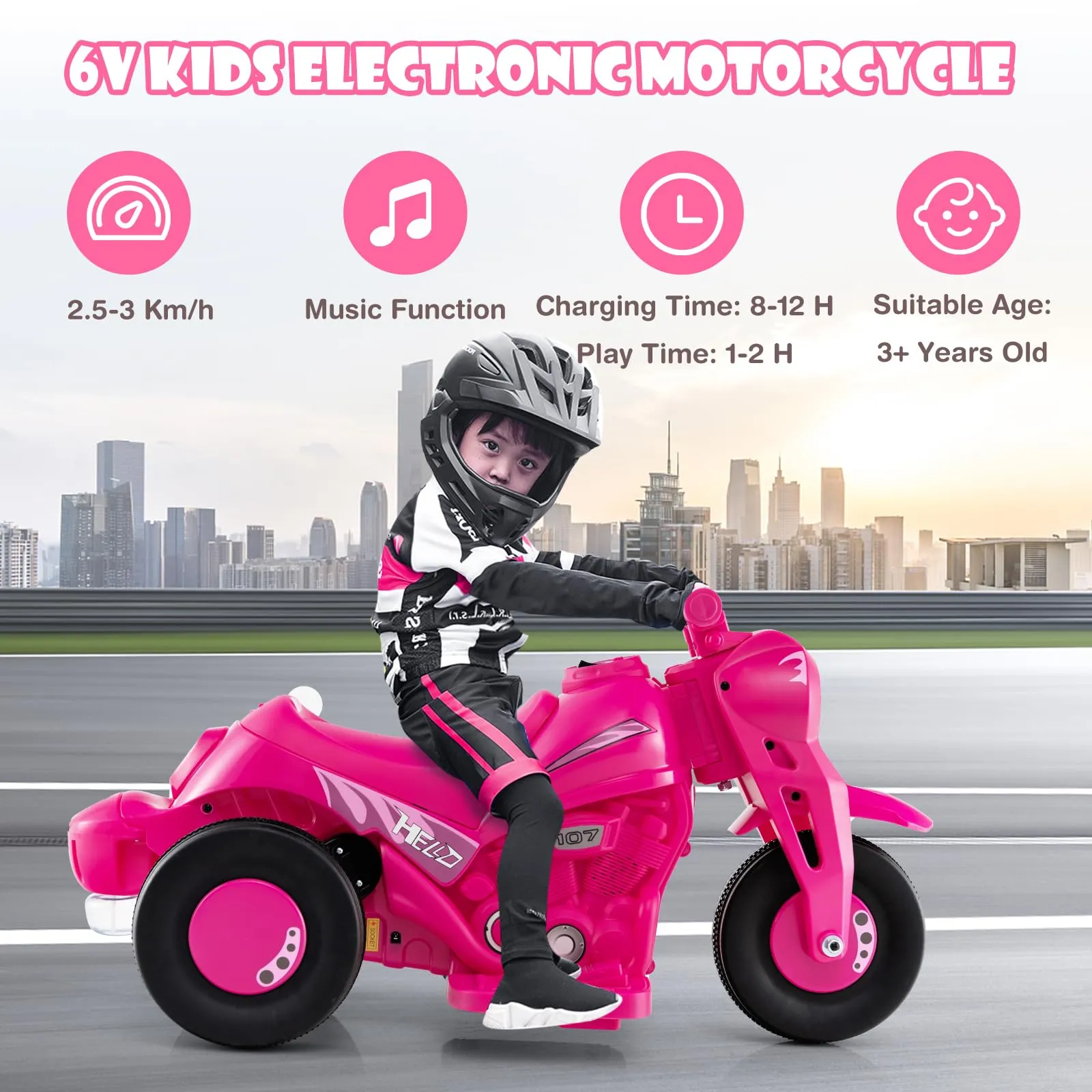 INFANS Kids Motorcycle, 6V Electric Ride on Car with Automatic Bubble Function for Children, Toddler Ages 3 