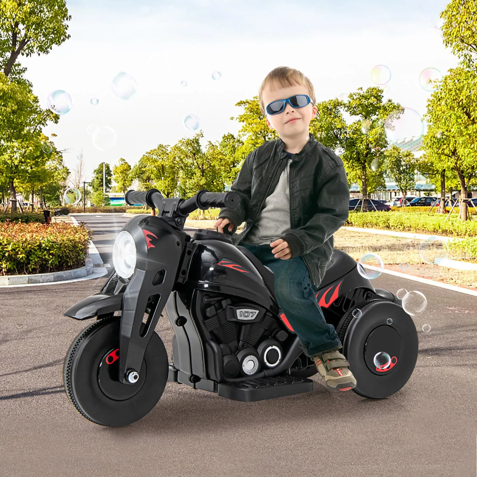 INFANS Kids Motorcycle, 6V Electric Ride on Car with Automatic Bubble Function for Children, Toddler Ages 3 