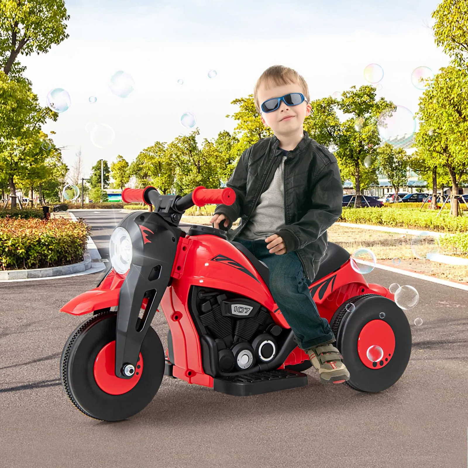 INFANS Kids Motorcycle, 6V Electric Ride on Car with Automatic Bubble Function for Children, Toddler Ages 3 