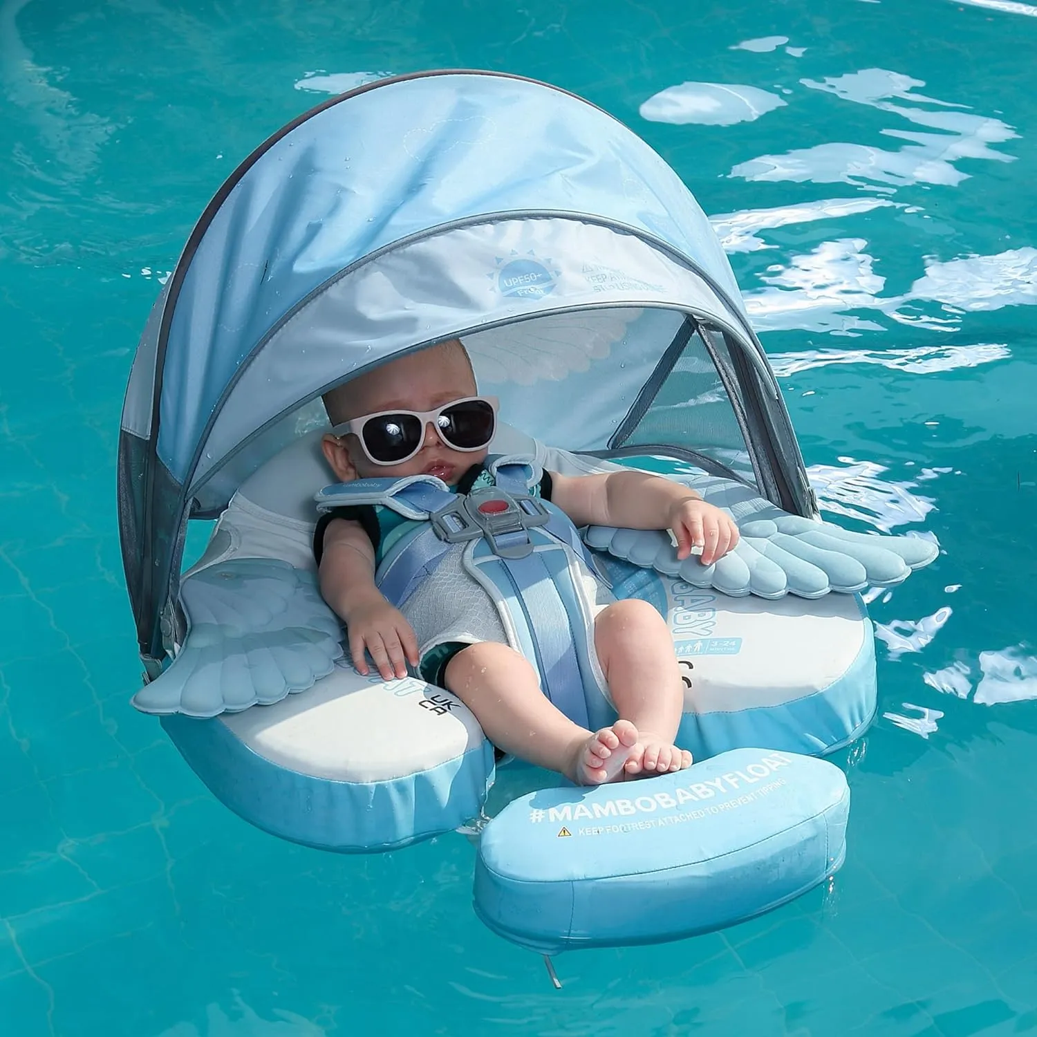 Infant 3-24 Months, Angel Mambobaby Float with deplorable Canopy Baby Pool Float Non Inflatable Baby Safety Float Upgraded Tail Soft Skin-Friendly Material Swim Float for Toddler 