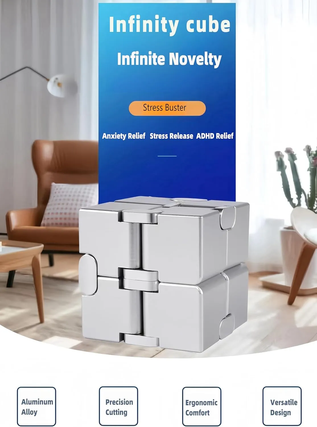 Infinity Cube Fidget Toy - Aluminum Alloy Anti-Stress and Anxiety Finger Flip Cube for illuminate icy pluralism pella micron Adults$ Men$ and Women$ Ideal Desk Toy for Work or Home - Infinity Cube Desk Toy (Silver) Metal 
