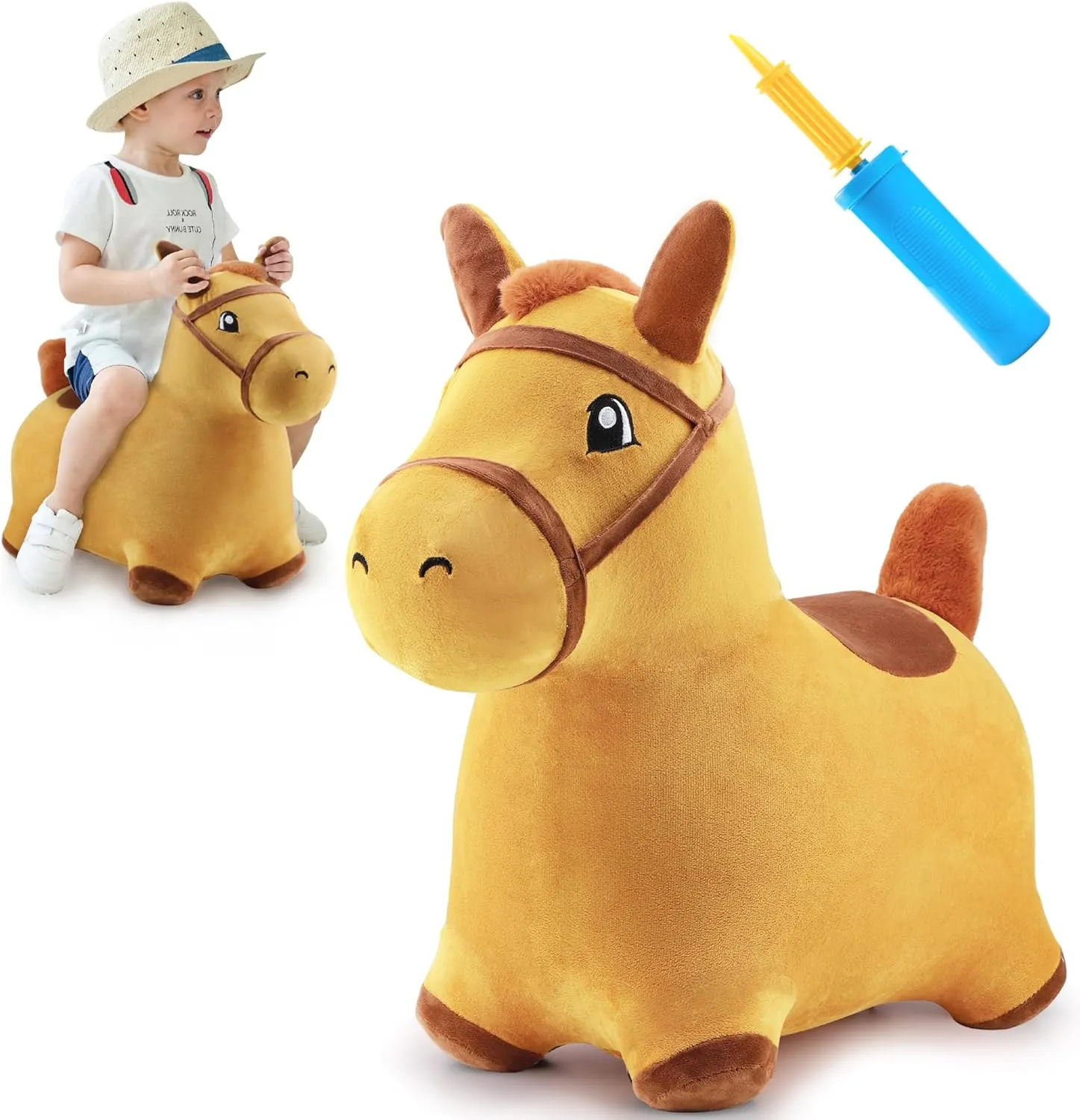 Inflatable Bouncing Animal Hopper Toy, Outdoor Indoor Plush Ride on Bouncer, Baby Birthday Gift 18 Month 2 3 4 Year Old Kid - Horse iPlay, workweek iLearn Bouncy Pals Hopping Horse, Toddler Girl Boy 