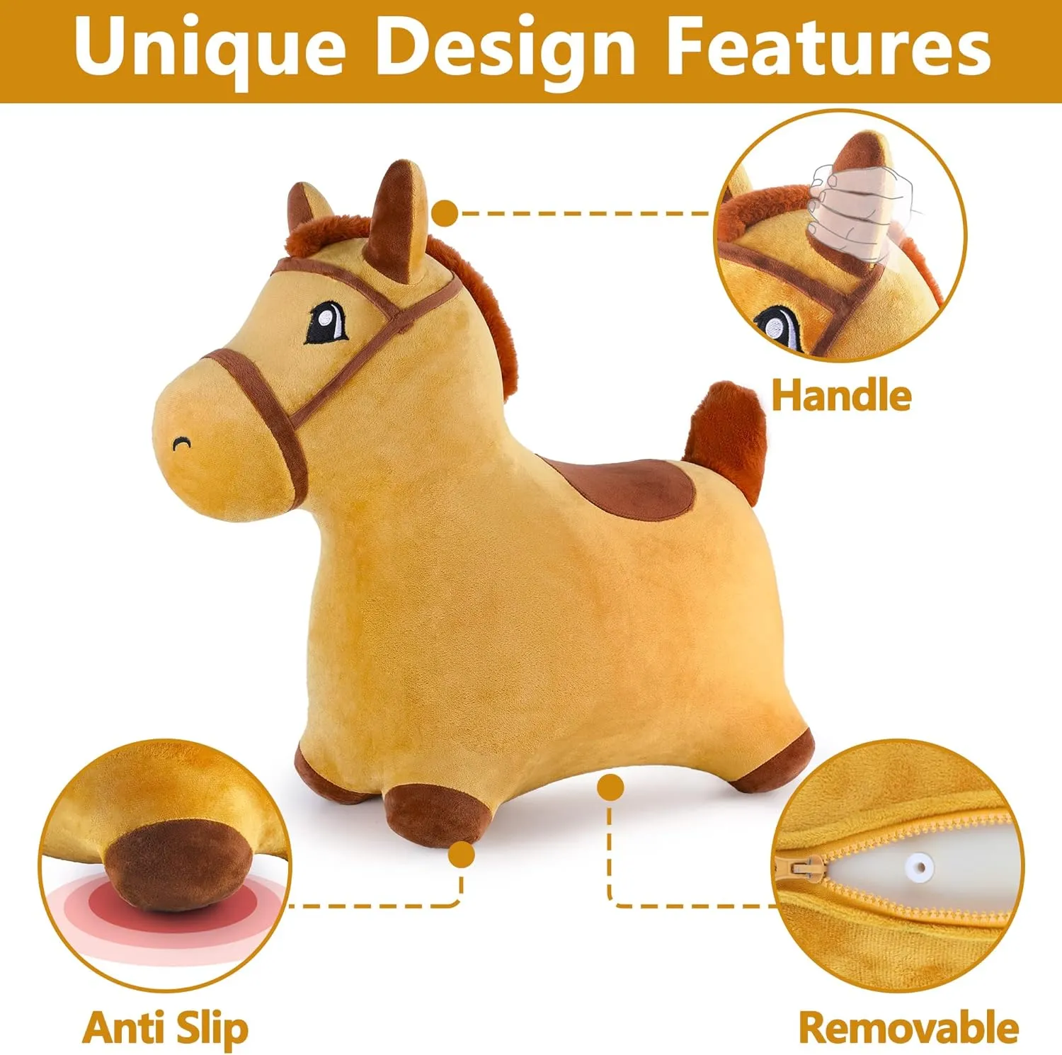 Inflatable Bouncing Animal Hopper Toy, Outdoor Indoor Plush Ride on Bouncer, Baby Birthday Gift 18 Month 2 3 4 Year Old Kid - Horse iPlay, workweek iLearn Bouncy Pals Hopping Horse, Toddler Girl Boy 