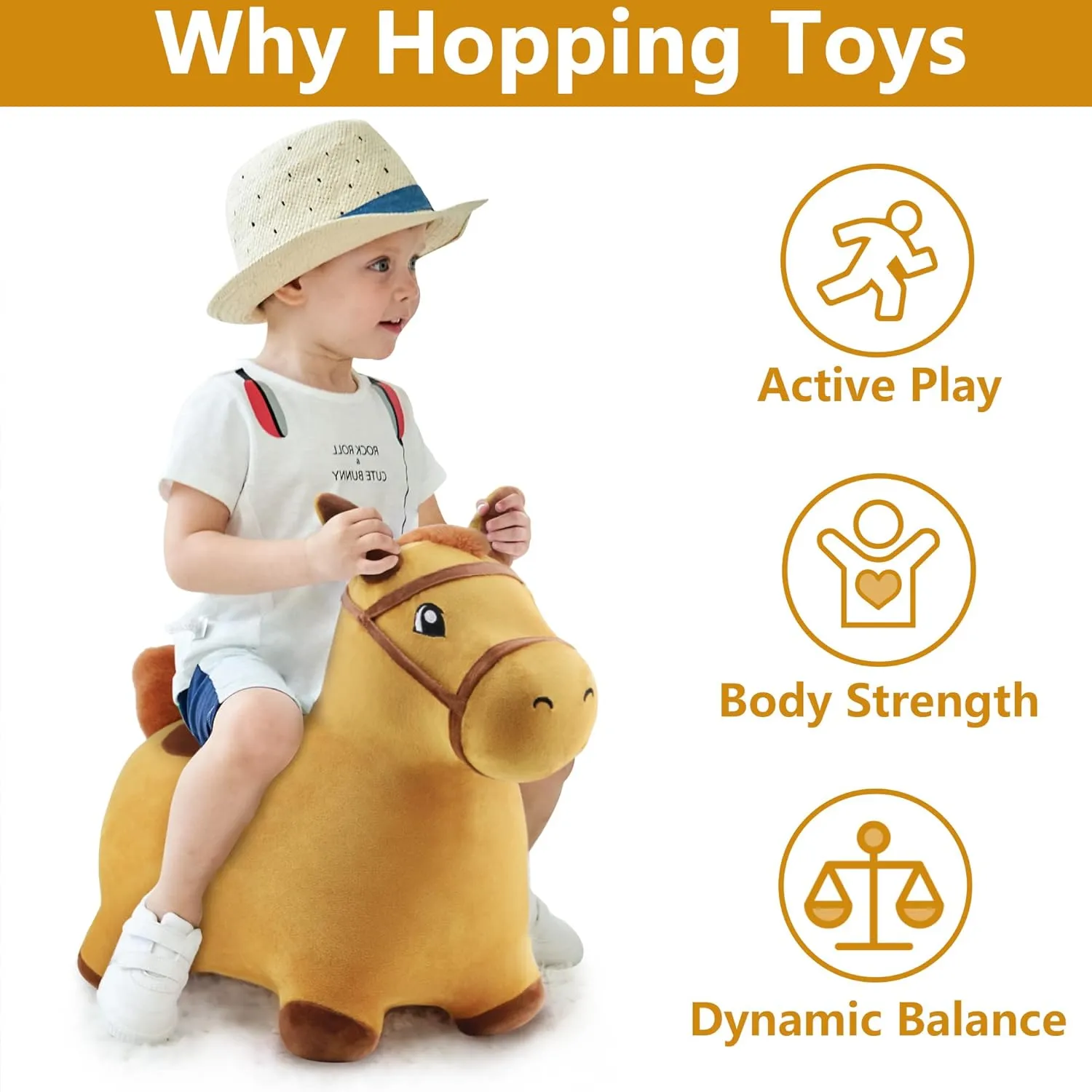 Inflatable Bouncing Animal Hopper Toy, Outdoor Indoor Plush Ride on Bouncer, Baby Birthday Gift 18 Month 2 3 4 Year Old Kid - Horse iPlay, workweek iLearn Bouncy Pals Hopping Horse, Toddler Girl Boy 