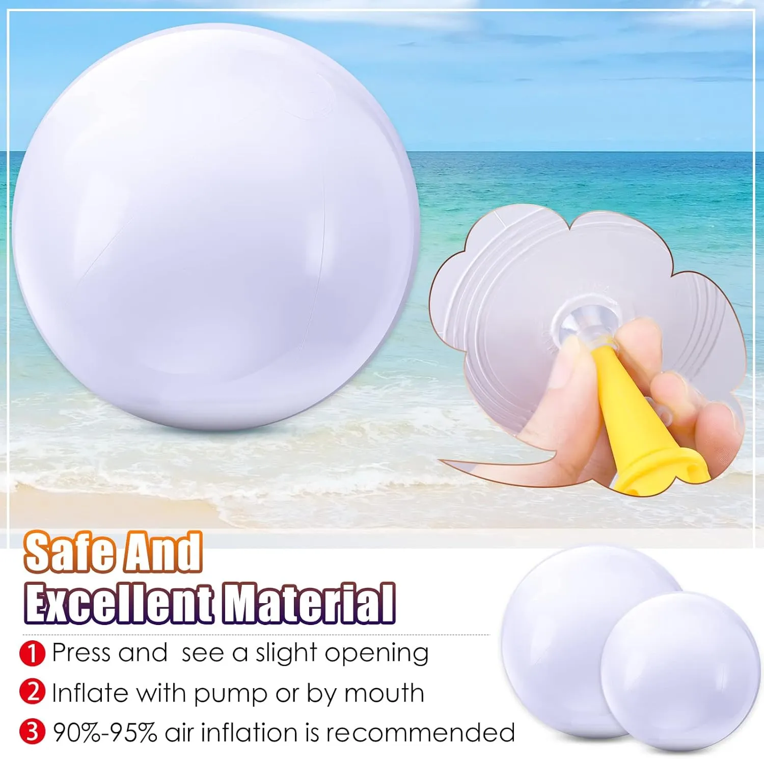 Inflatable White Beach Ball Bulk Summer Solid Swimming Pool Floating Blow up Ball DIY Paint Craft for Boys Girls Hawaii Luau Birthday Beach Summer Party(16 Inch, noticeable reservoir 24 Inch,White) Sinmoe 12 Pieces 
