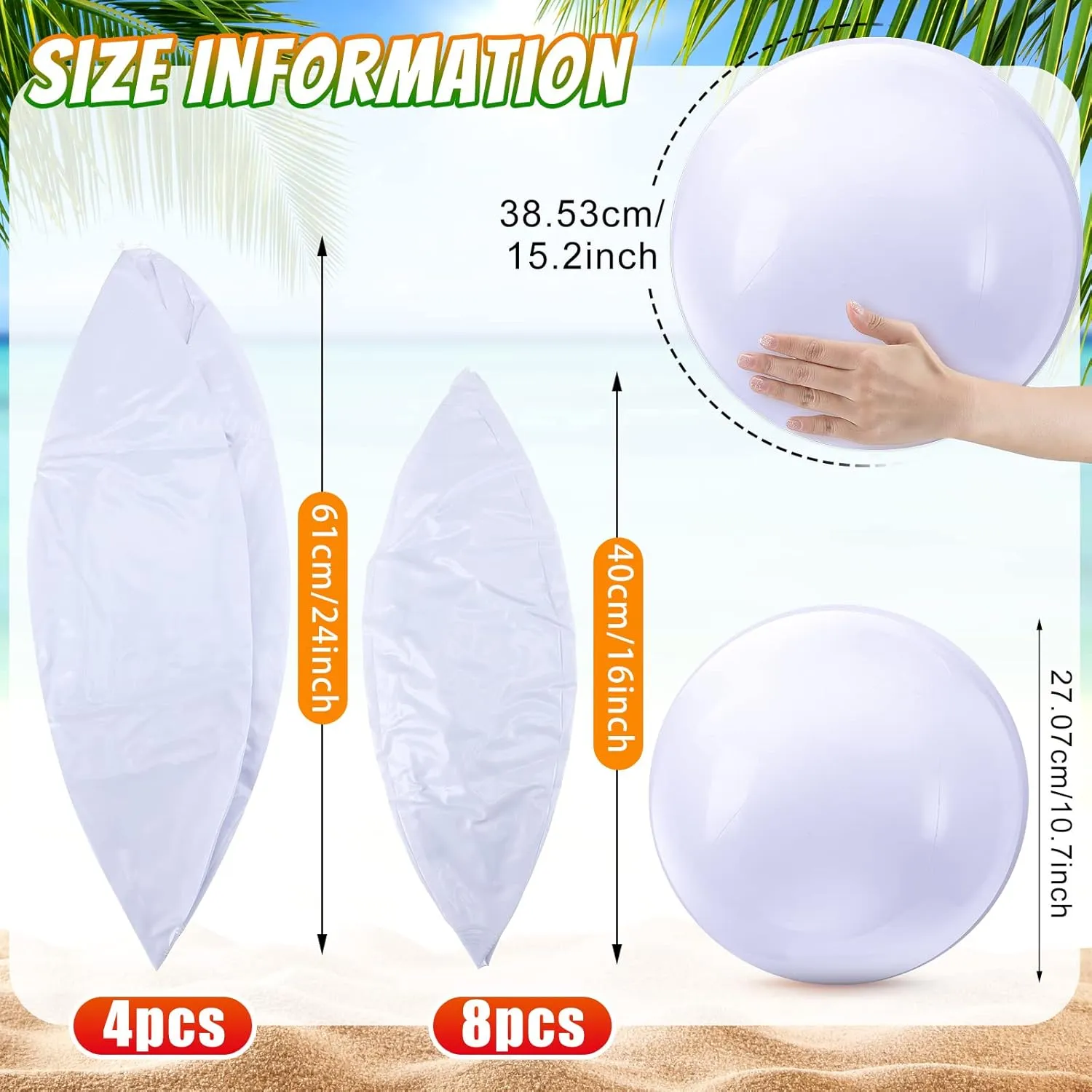 Inflatable White Beach Ball Bulk Summer Solid Swimming Pool Floating Blow up Ball DIY Paint Craft for Boys Girls Hawaii Luau Birthday Beach Summer Party(16 Inch, noticeable reservoir 24 Inch,White) Sinmoe 12 Pieces 