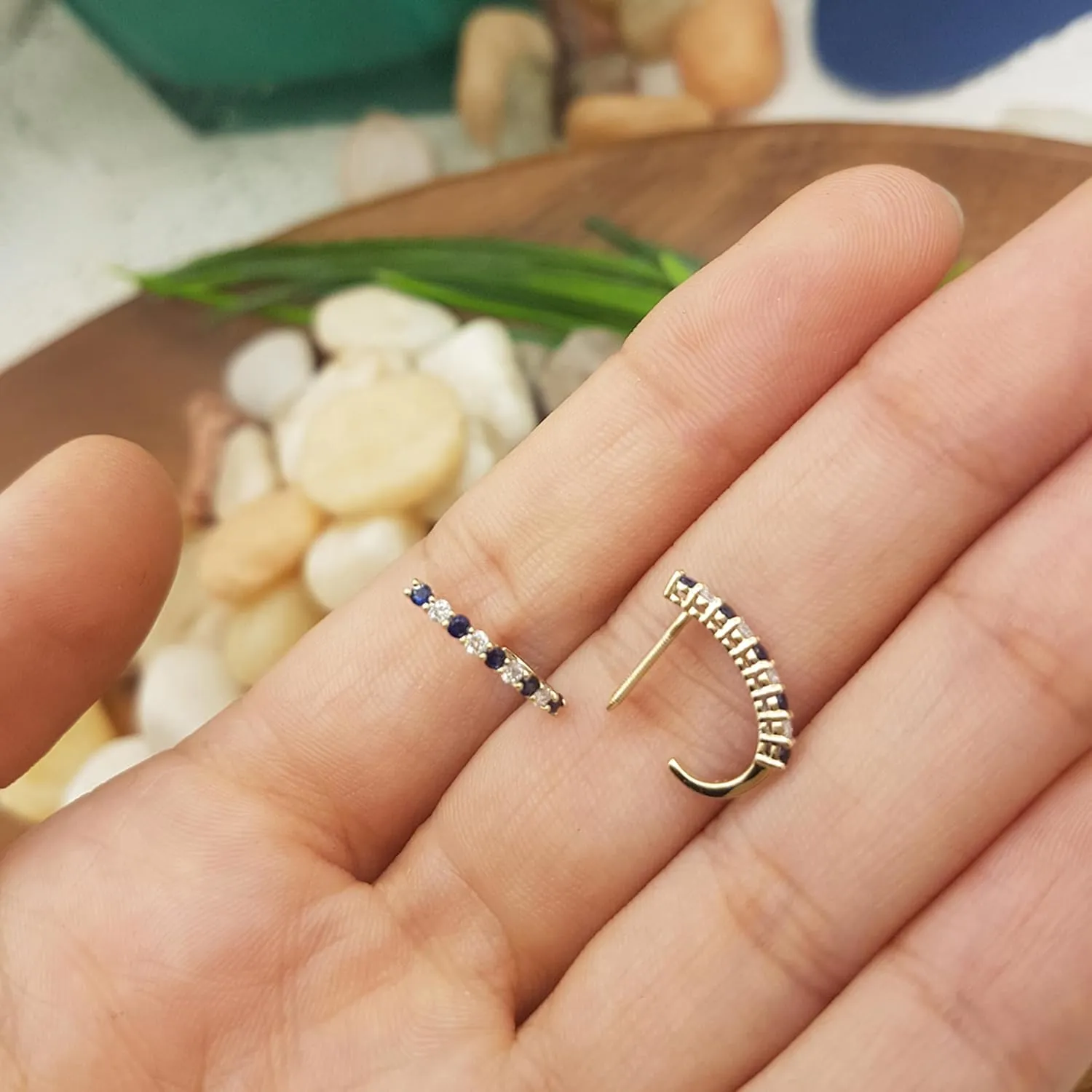 J Shaped appoint Florida Hoop Earrings for Women in 14K Solid Yellow Gold Dazzlingrock Collection Round Gemstone & White Diamond 