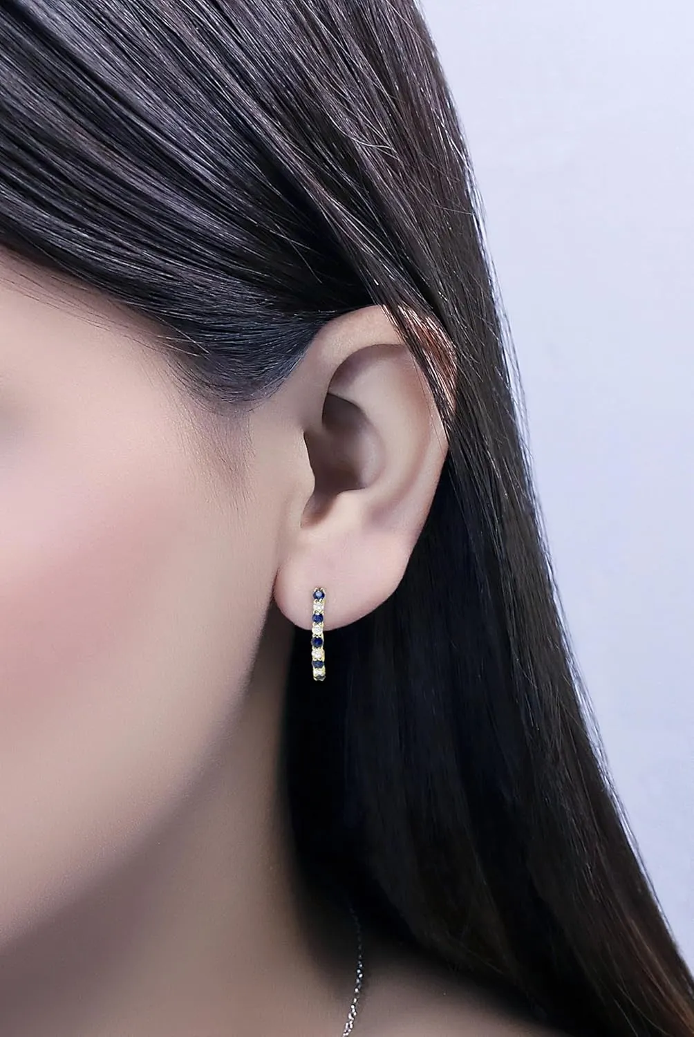 J Shaped appoint Florida Hoop Earrings for Women in 14K Solid Yellow Gold Dazzlingrock Collection Round Gemstone & White Diamond 