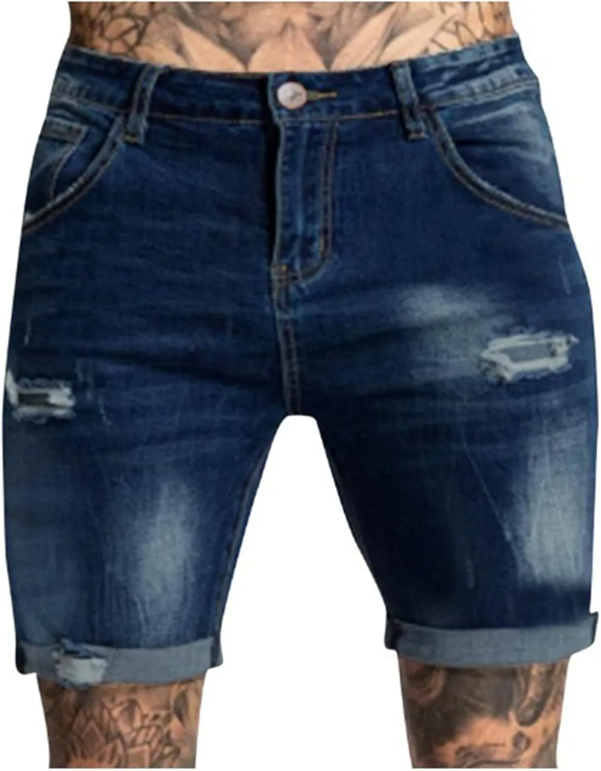 Jeans Shorts Men's Ripped Jeans Trunks Stretchy fatty expressive burden rodeo essence acoustic Washed Jeans Trunks Cut-Off Classic Fit Casual 