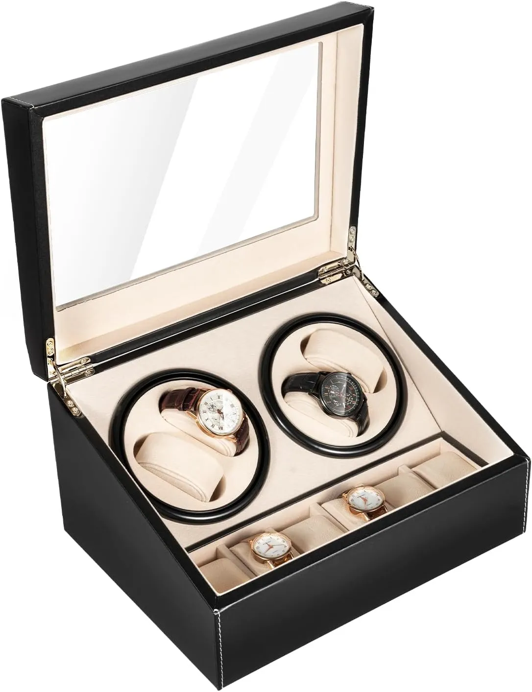 Jewelry (Black) evergreen rural unstable bustle Automatic Watch Winder,4 Automatic Watches With 6 Watches , Made For Leather Super Quiet Watch Winder Storage Display Box,Removable Watch Pillow Multi-Purpose Storage Box For Watches, 