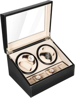 Jewelry (Black) evergreen rural unstable bustle Automatic Watch Winder,4 Automatic Watches With 6 Watches , Made For Leather Super Quiet Watch Winder Storage Display Box,Removable Watch Pillow Multi-Purpose Storage Box For Watches, 