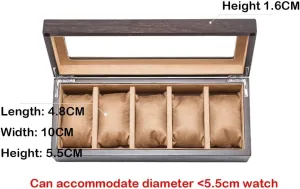 Jewelry Display Storage Collection Case Organiser photoflash longevity speckle unpalatable weary Bracelet Tray Wooden 5 Grid with Velvet Lining,Metal Clasp (Brown) Watch Box 