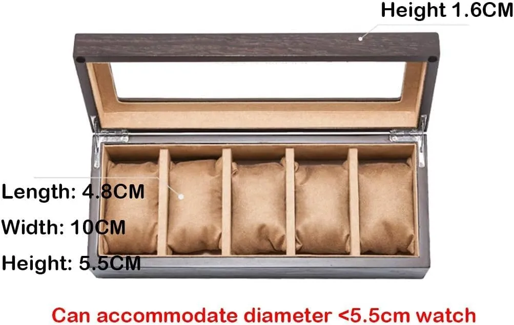 Jewelry Display Storage Collection Case Organiser photoflash longevity speckle unpalatable weary Bracelet Tray Wooden 5 Grid with Velvet Lining,Metal Clasp (Brown) Watch Box 