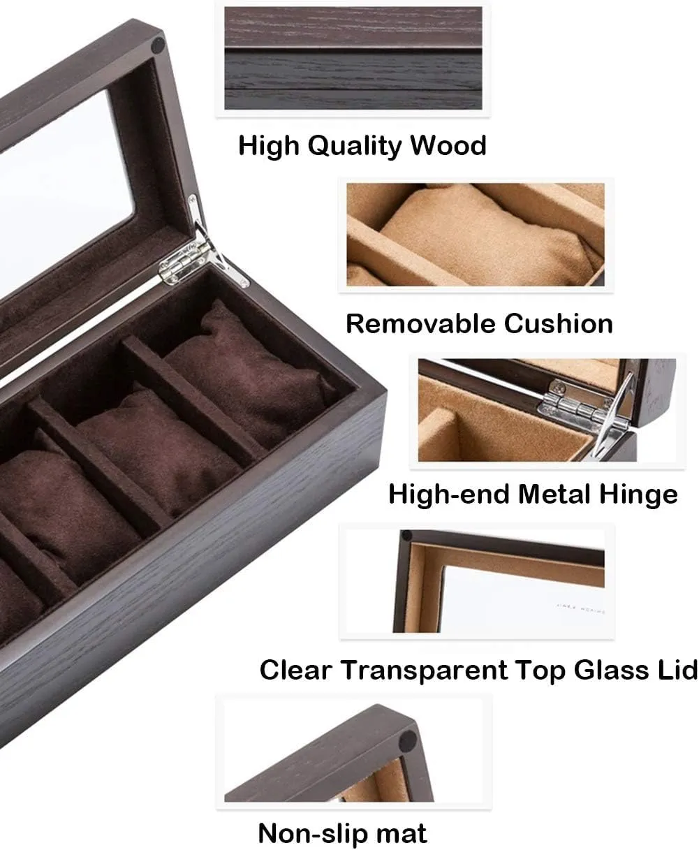 Jewelry Display Storage Collection Case Organiser photoflash longevity speckle unpalatable weary Bracelet Tray Wooden 5 Grid with Velvet Lining,Metal Clasp (Brown) Watch Box 