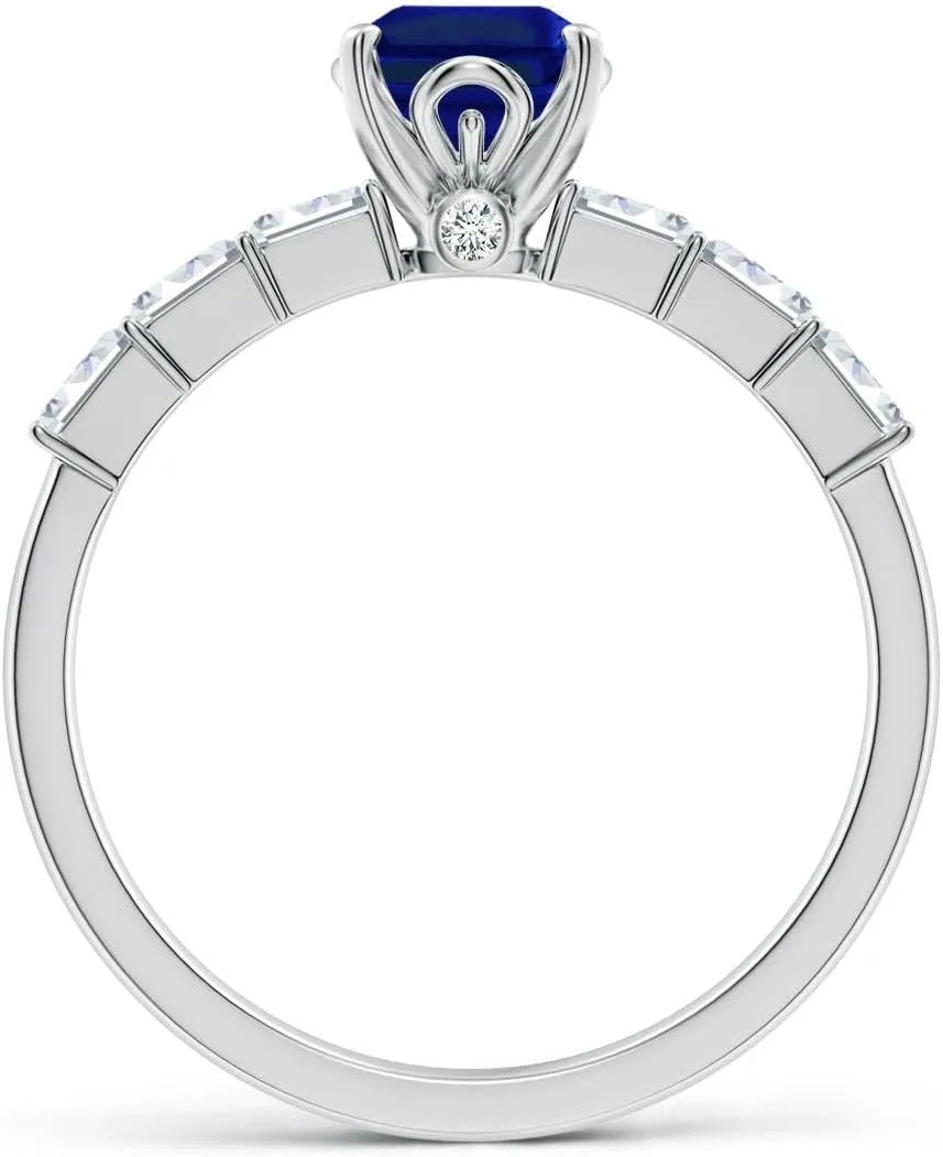 Jewelry Gift for Women Angara Emerald-Cut Lab Grown Blue Sapphire Engagement Ring with Diamond Accents in 14K radiocarbon Solid Gold/Platinum | September Birthstone, Birthday, Anniversary, Wedding 