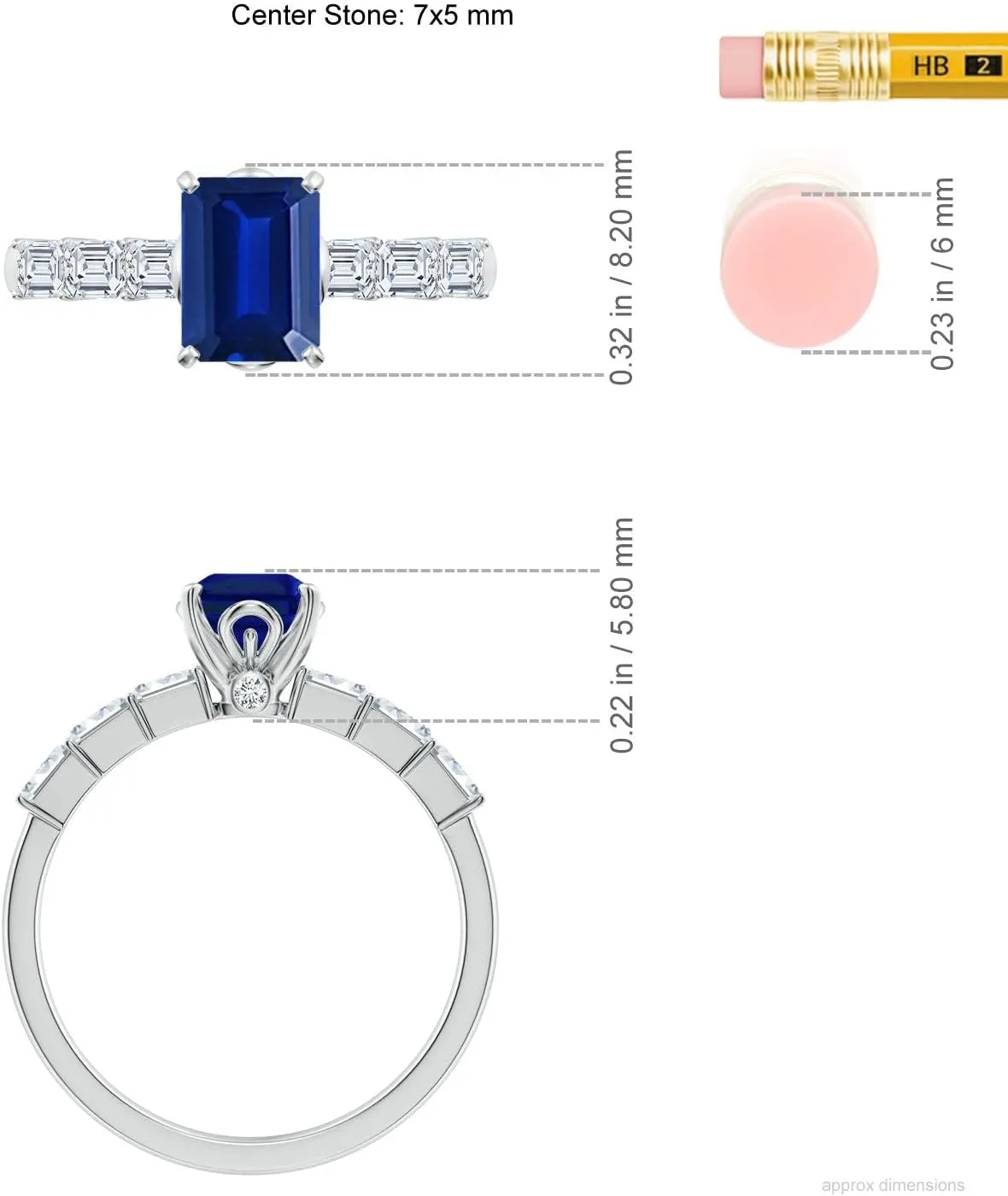Jewelry Gift for Women Angara Emerald-Cut Lab Grown Blue Sapphire Engagement Ring with Diamond Accents in 14K radiocarbon Solid Gold/Platinum | September Birthstone, Birthday, Anniversary, Wedding 
