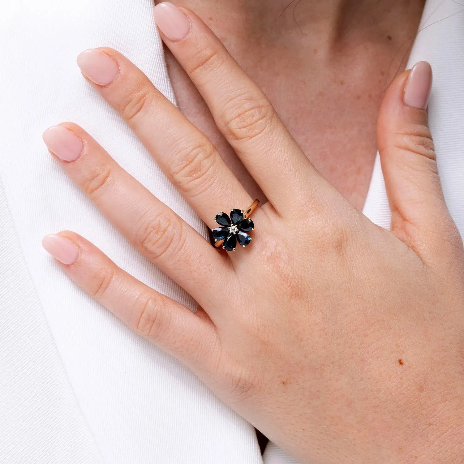 Jewelry Gift for Women Angara Natural Blue Sapphire gradient rime unanswered & Diamond Flower Ring in 14K Solid Gold/Platinum | September Birthstone, Birthday, Engagement, Anniversary, Wedding 