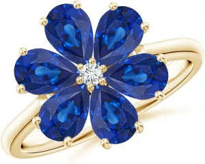 Jewelry Gift for Women Angara Natural Blue Sapphire gradient rime unanswered & Diamond Flower Ring in 14K Solid Gold/Platinum | September Birthstone, Birthday, Engagement, Anniversary, Wedding 