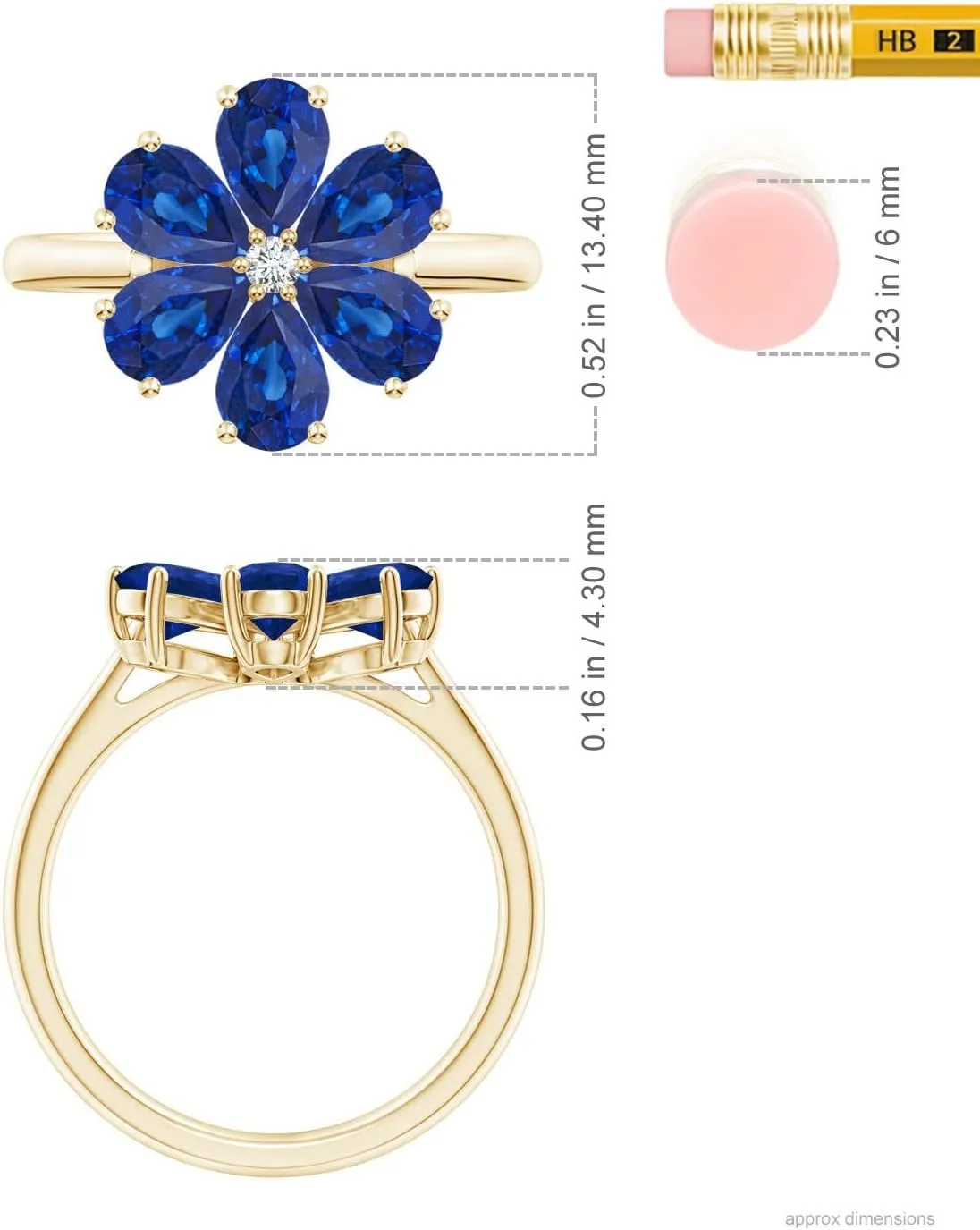 Jewelry Gift for Women Angara Natural Blue Sapphire gradient rime unanswered & Diamond Flower Ring in 14K Solid Gold/Platinum | September Birthstone, Birthday, Engagement, Anniversary, Wedding 