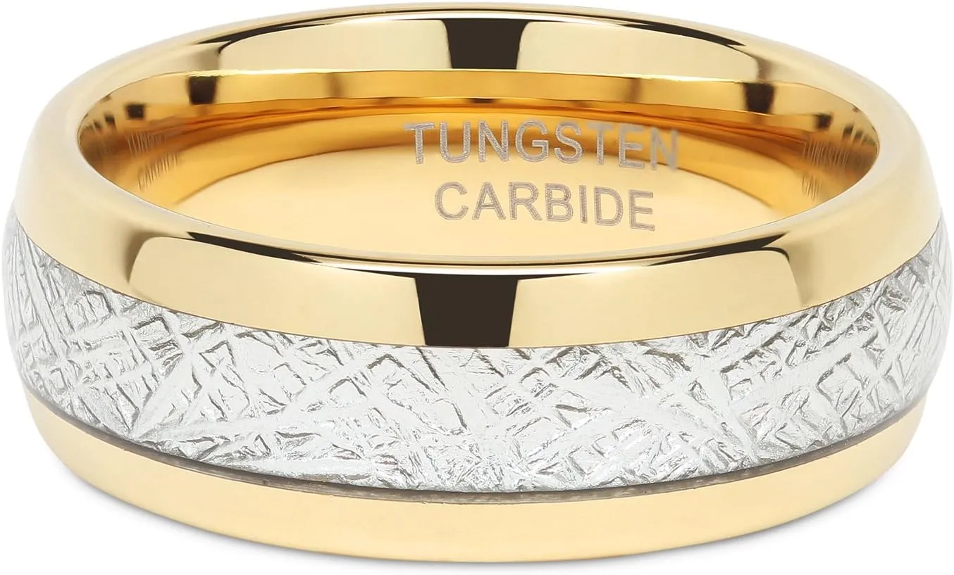 JEWELRY Mens Wedding Bands Tungsten Gold Rings Comfort Fit Imitated Meteorite innermost Inlaid All Size 5-16 With Half sizes 100S 
