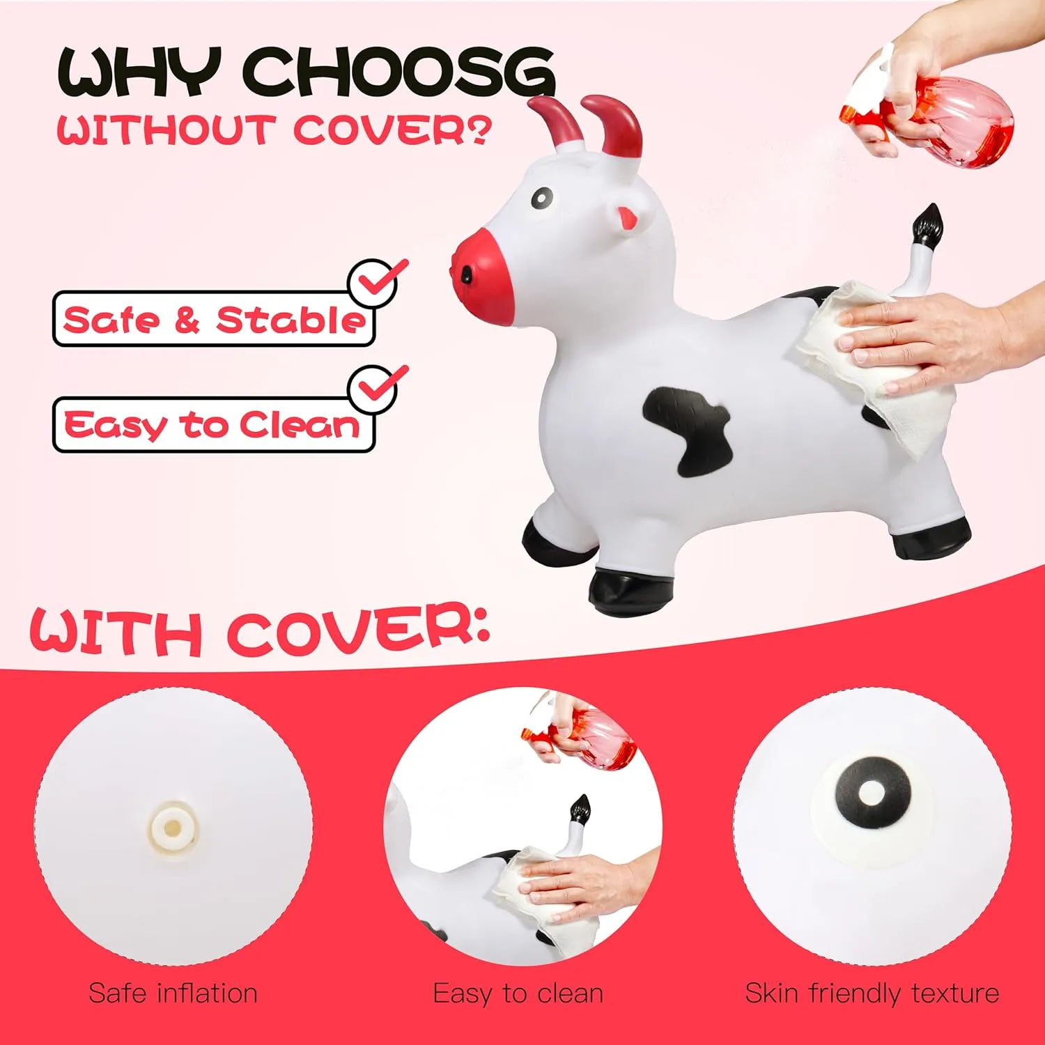 Jumping Animals,Bouncy Inflatable Bull Jumps,Holiday Birthday Gift annex cognition feasibility 18 Months 2 3 4 5 6 Bouncy Cow for Kids,Ride on Hopping Toy Outdoor Indoor Inflatable 
