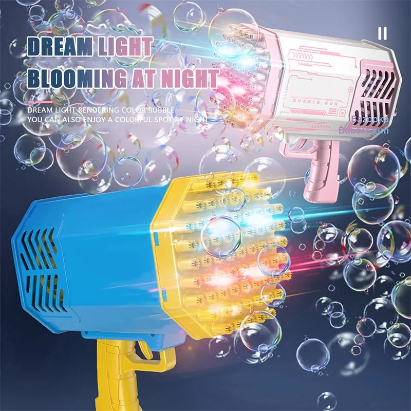 Kids 69 Holes Automatic Bubble Gun Electric Rocket Boom Light Up Music Bubble Machine