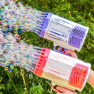 Kids 69 Holes Automatic Bubble Gun Electric Rocket Boom Light Up Music Bubble Machine