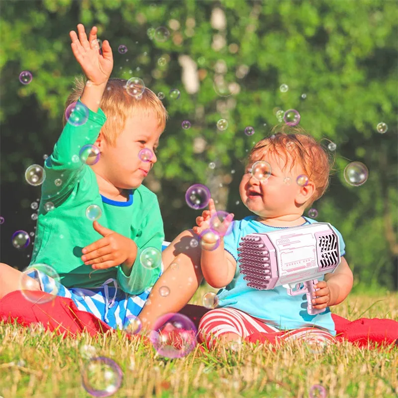 Kids 69 Holes Automatic Bubble Gun Electric Rocket Boom Light Up Music Bubble Machine