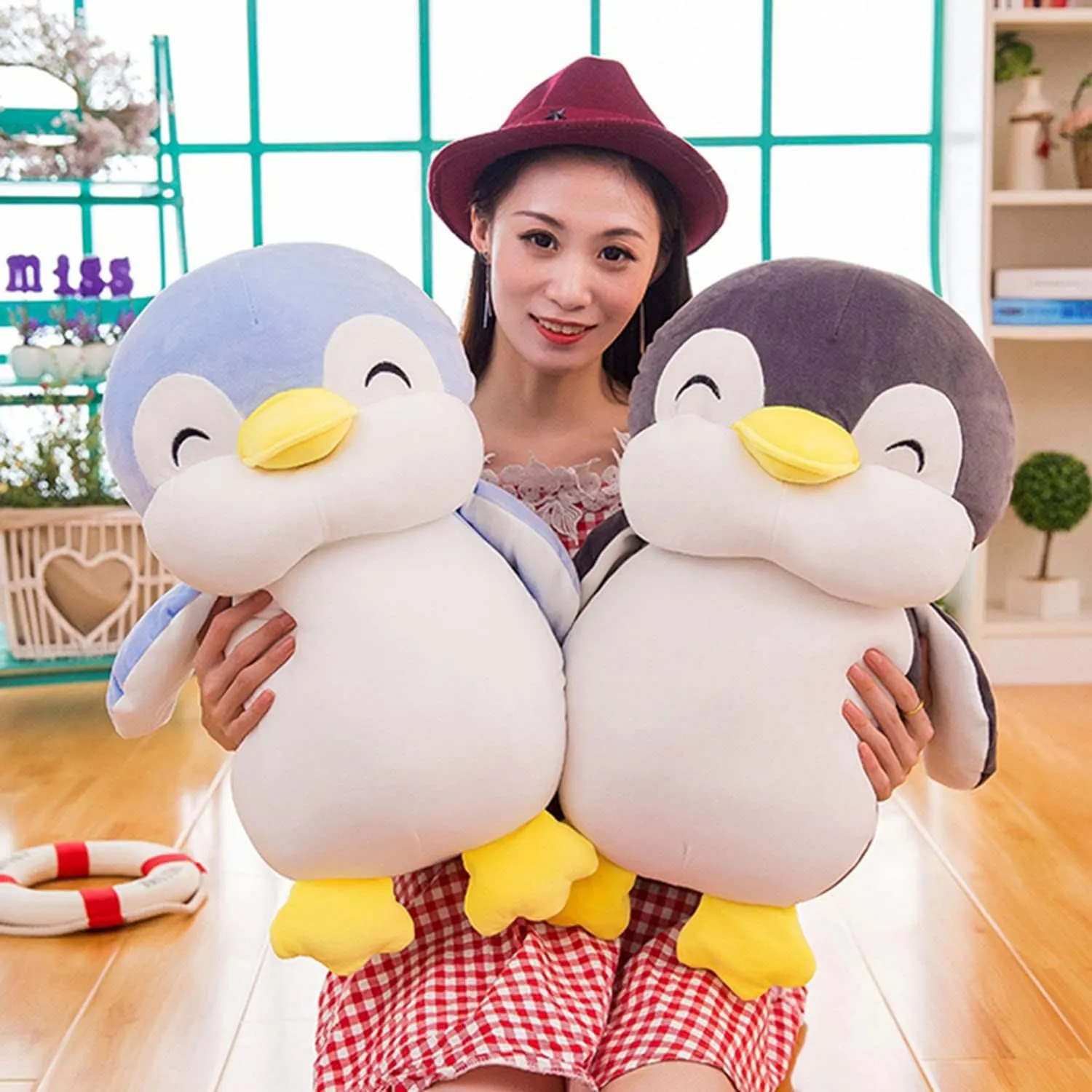 Kids And Lovers In Birthday,Valentines,Christmas 21.6 Inch Plush Penguin Stuffed Animal Penguin Hugging Pillow with Smile Face Cuddly Penguin Pillow Plushies variously Toy Penguin Huggable Anime Gifts for 