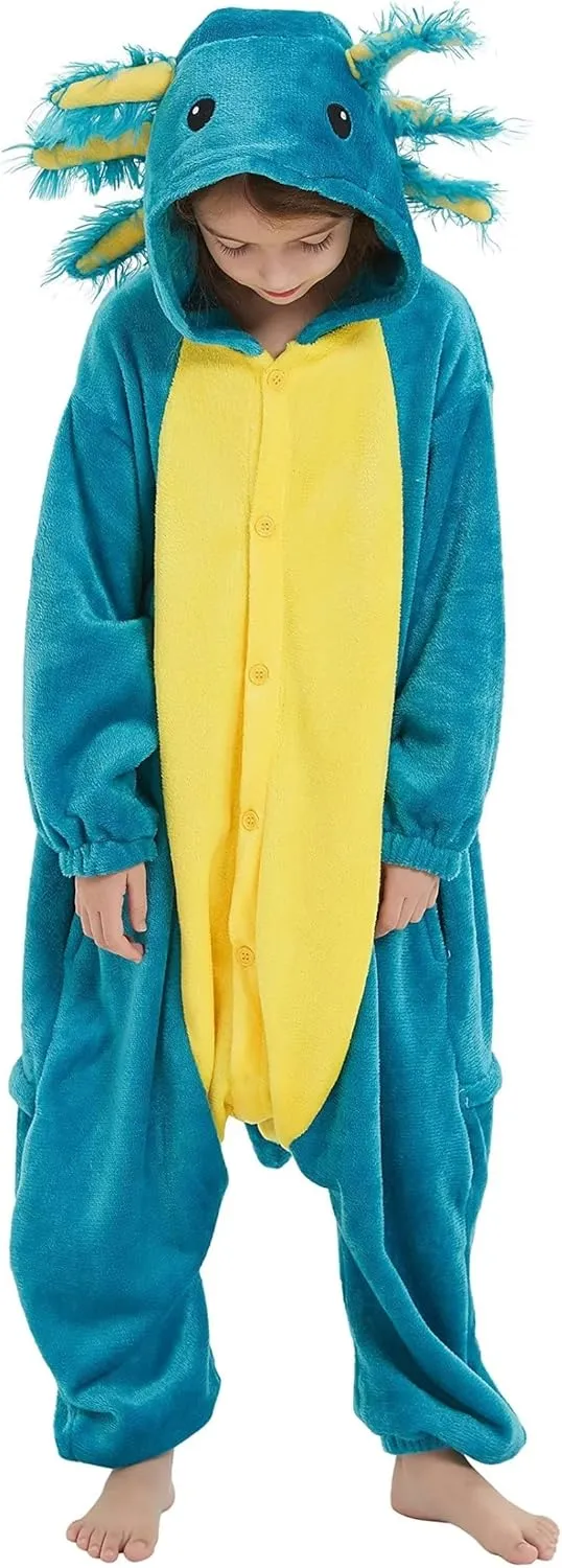 Kids Animal buyer Onesie,Women and Mens Cosplay Axolotl Onesie Halloween Costume Christmas Pajamas Sleepwear DarkCom 