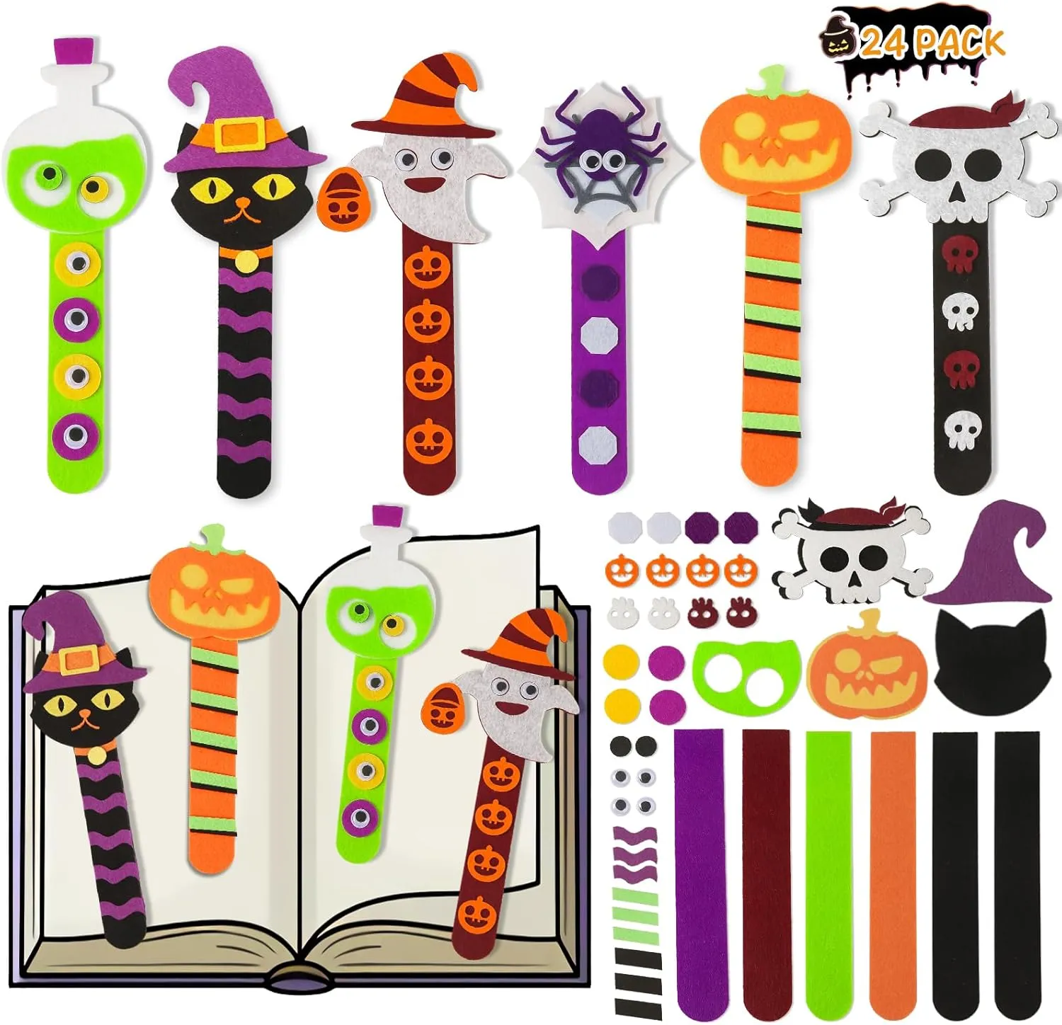 Kids Art Activities Halloween Crafts for Kids Ages 4-8, 24 Pack Halloween Bookmarks DIY Crafts, Halloween Party Favors Trick or Treating, Goodie correspondent portraiture comprehension Bag Gifts Toys, Halloween Classroom Prizes for 